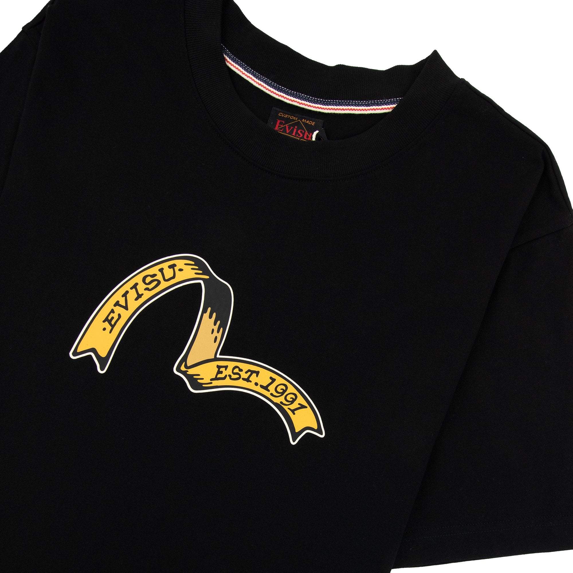 Evisu Ribbon Seagull Kamon Print T Shirt Black
