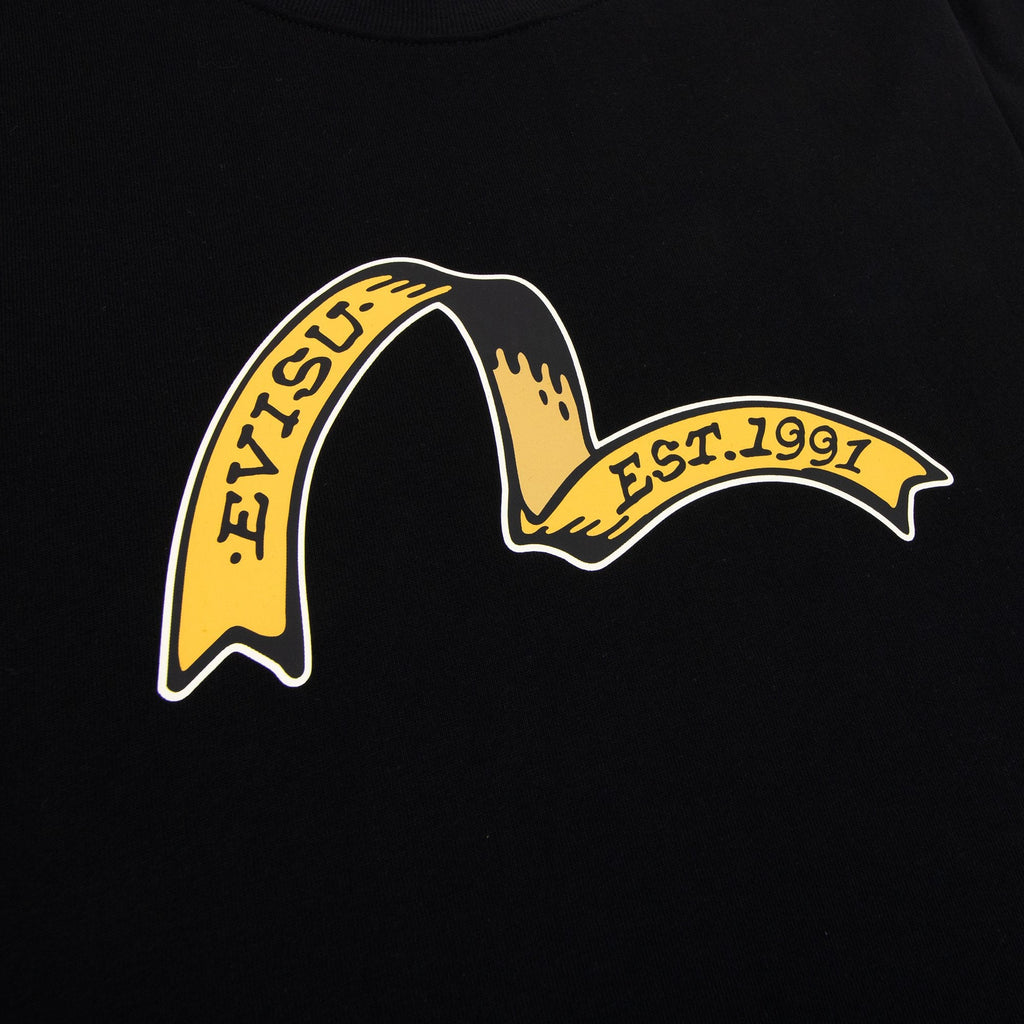Evisu Ribbon Seagull Kamon Print T Shirt Black