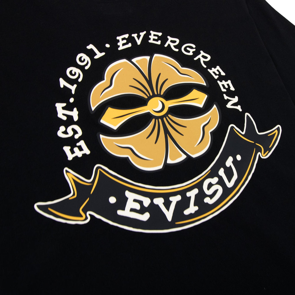 Evisu Ribbon Seagull Kamon Print T Shirt Black