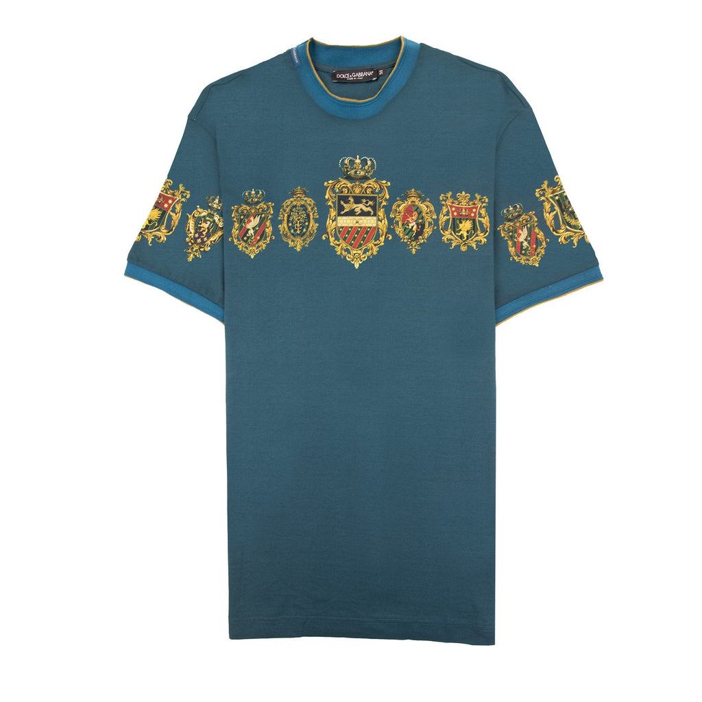 Dolce & Gabbana Crown Printed Logo T Shirt Teal Green