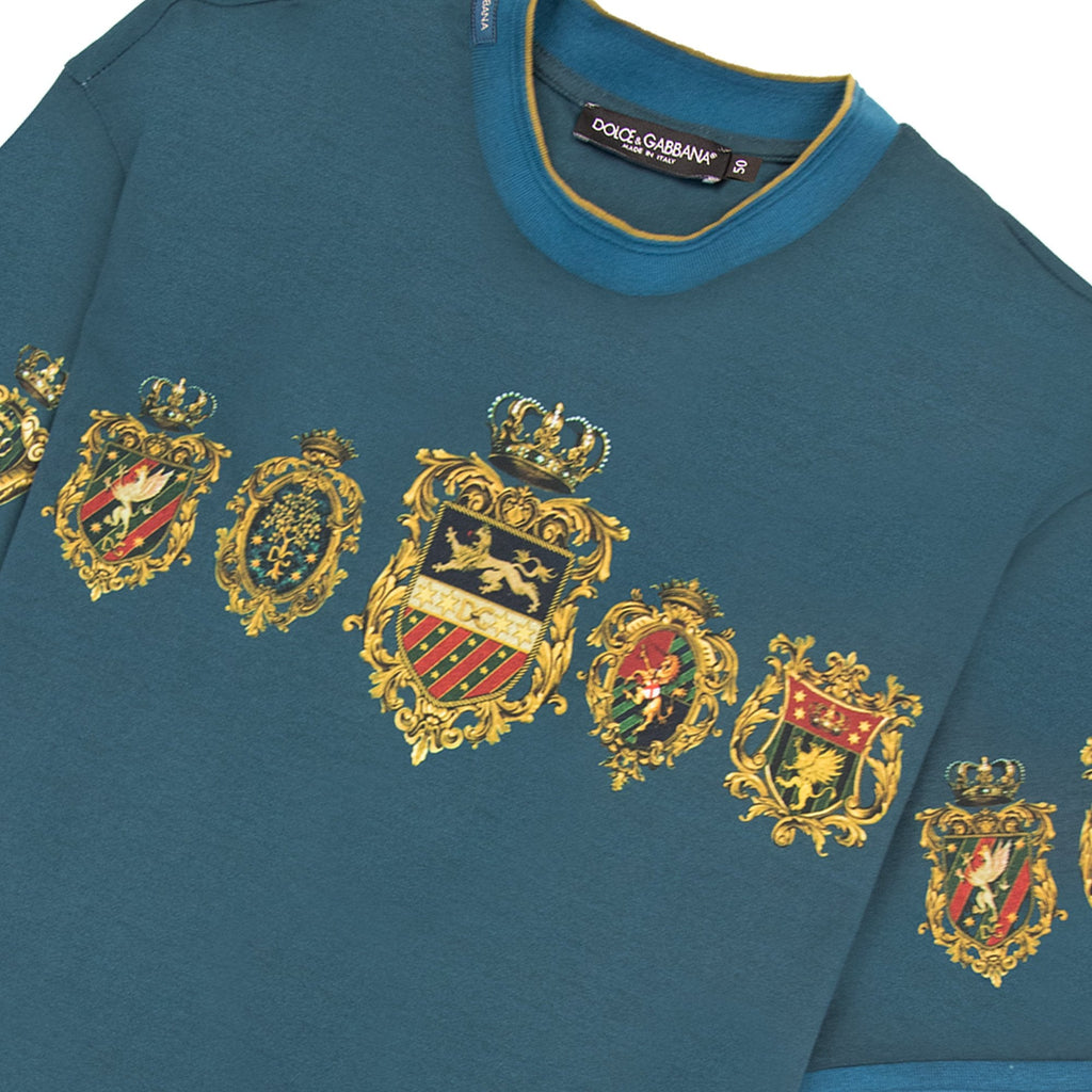 Dolce & Gabbana Crown Printed Logo T Shirt Teal Green