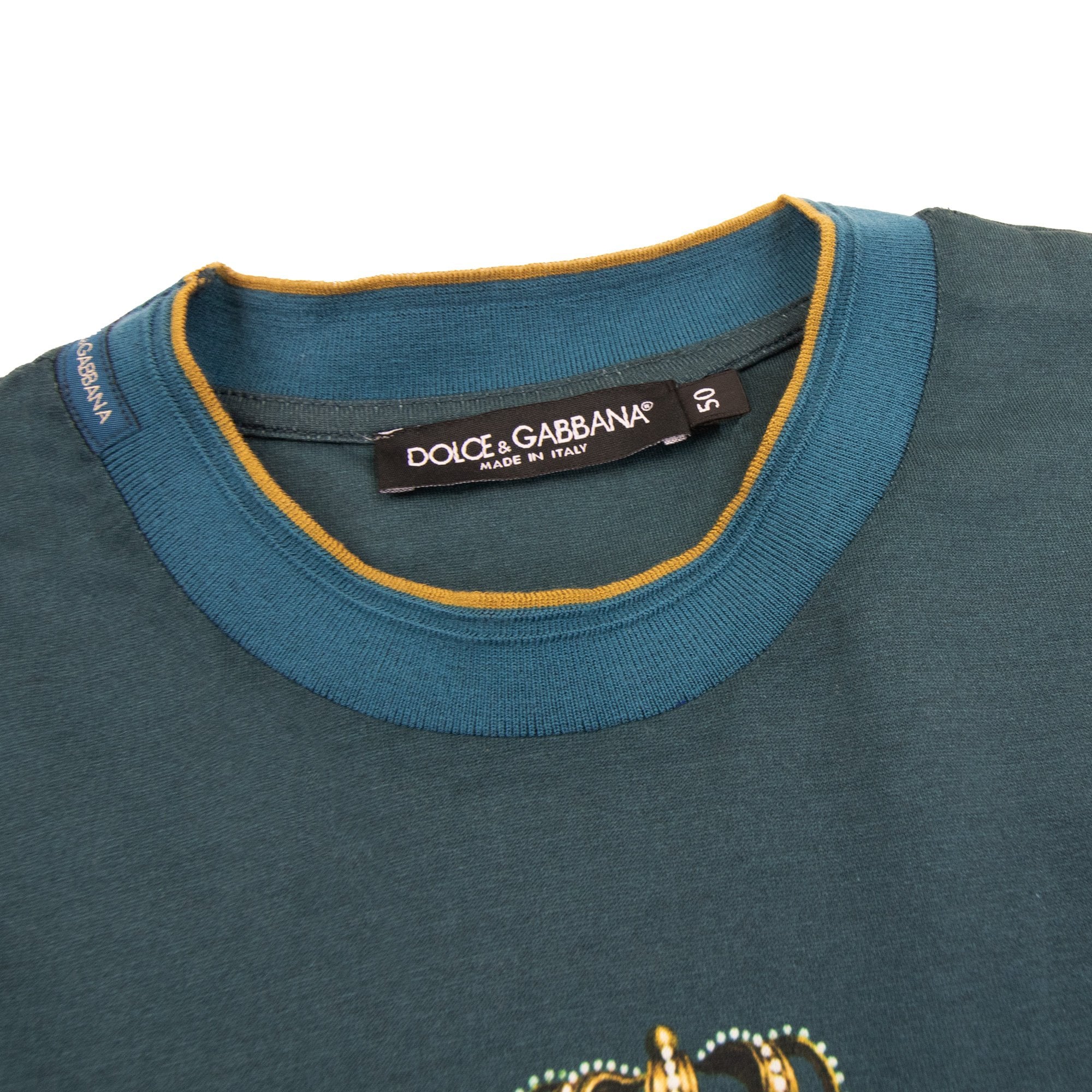 Dolce & Gabbana Crown Printed Logo T Shirt Teal Green
