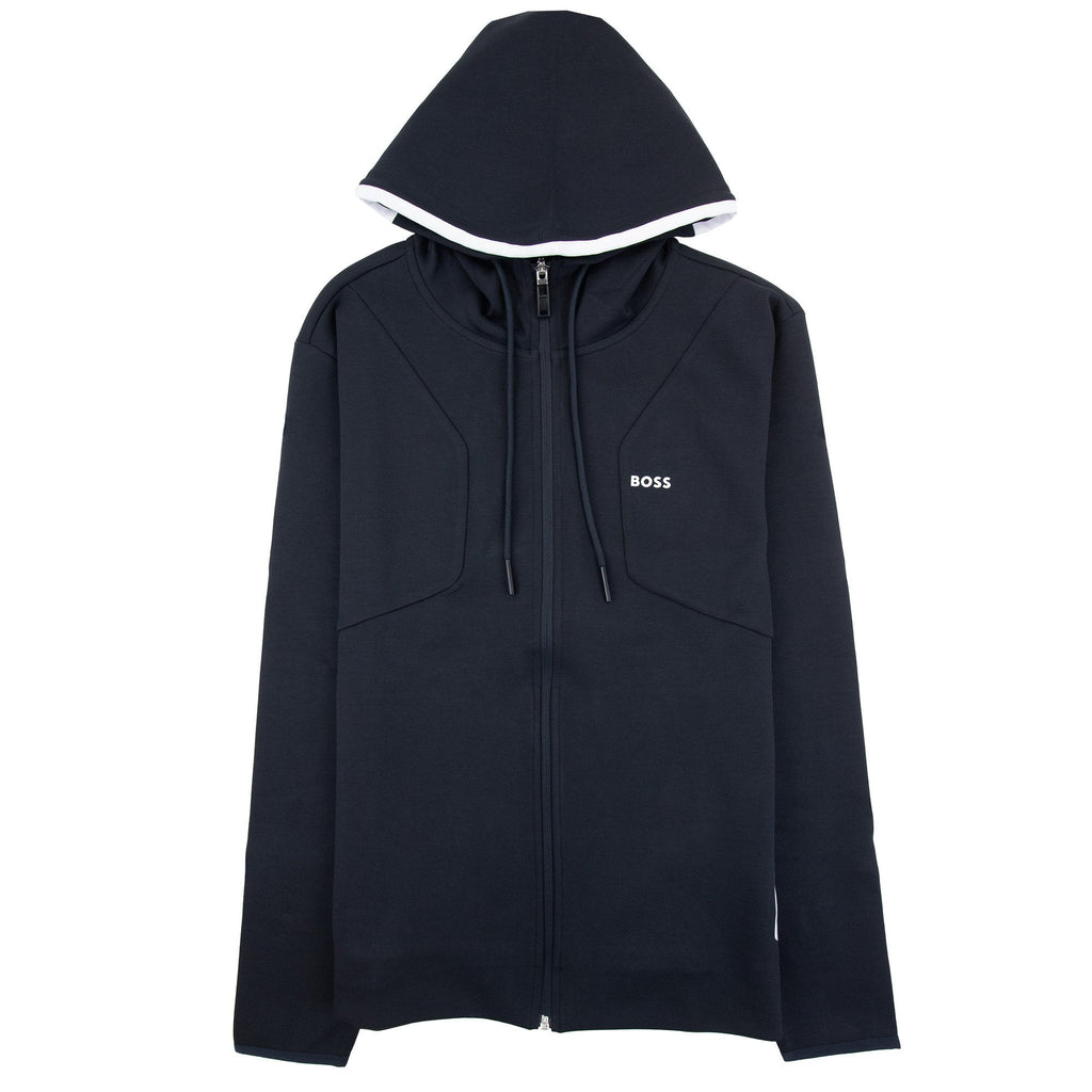 Hugo Boss Hd Logo Print Zip Up Hoodie Navy 402