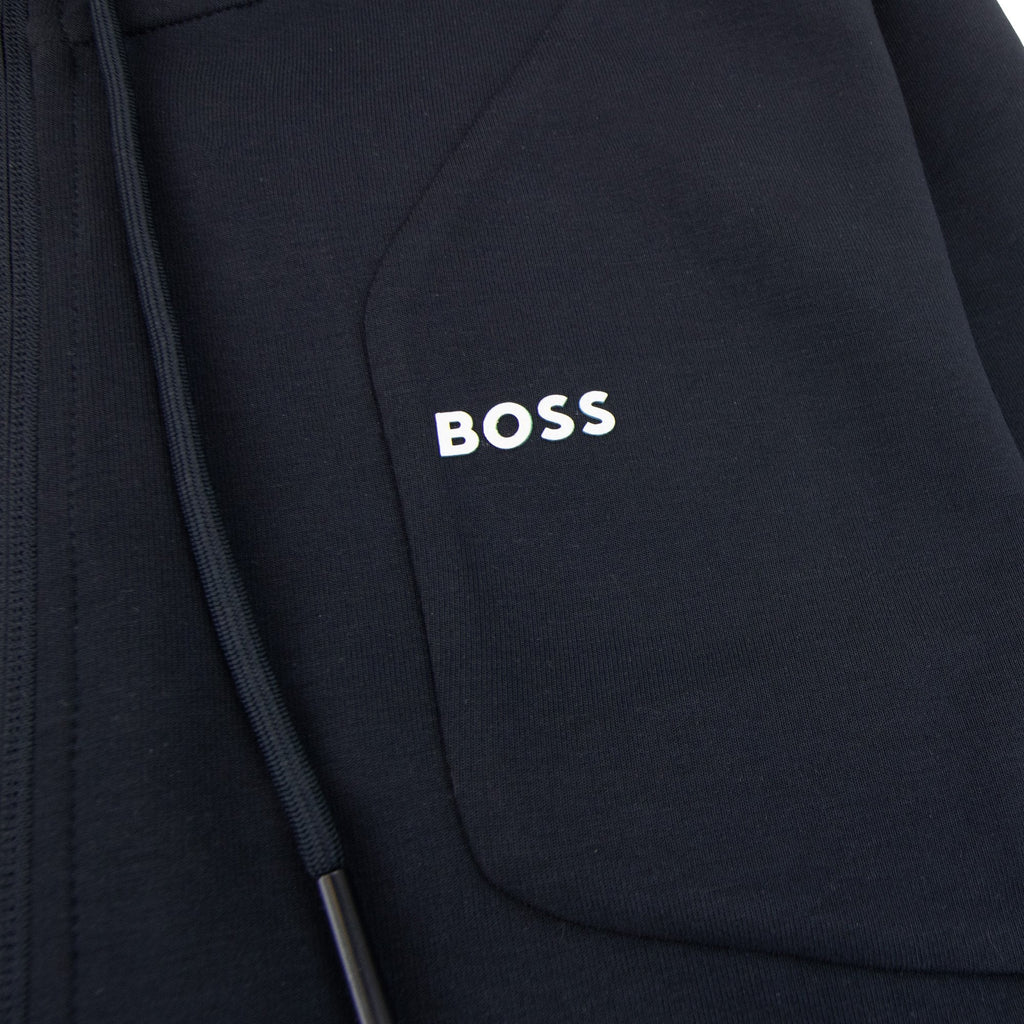 Hugo Boss Hd Logo Print Zip Up Hoodie Navy 402
