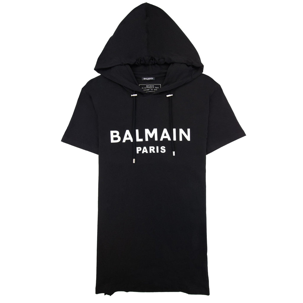 Balmain Paris Print Logo Hoodied T Shirt Black