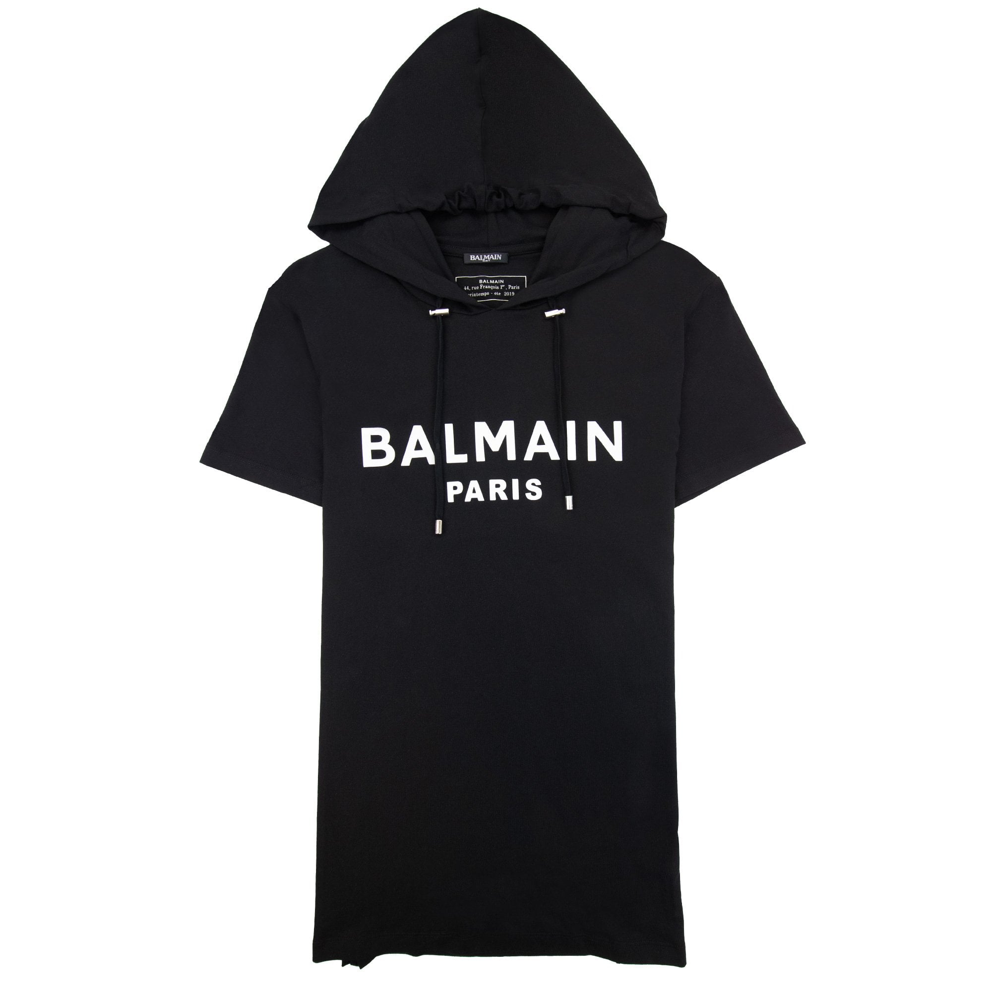 Balmain Paris Print Logo Hoodied T Shirt Black