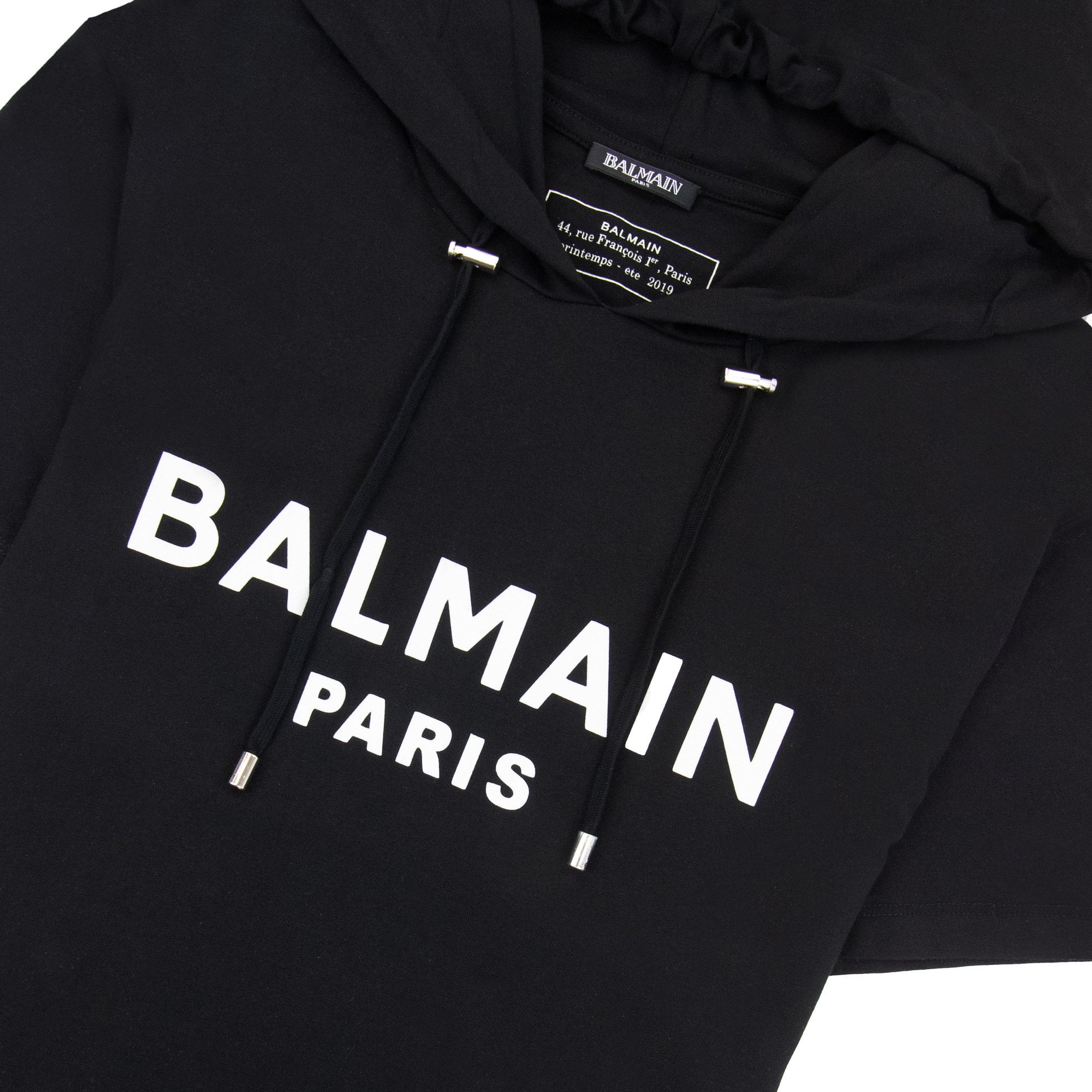 Balmain Paris Print Logo Hoodied T Shirt Black