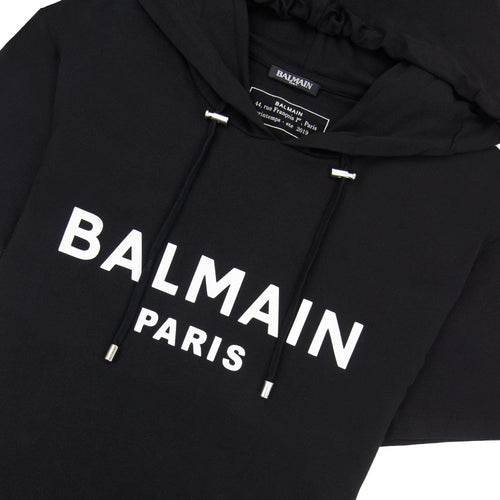 Balmain Paris Print Logo Hoodied T Shirt Black