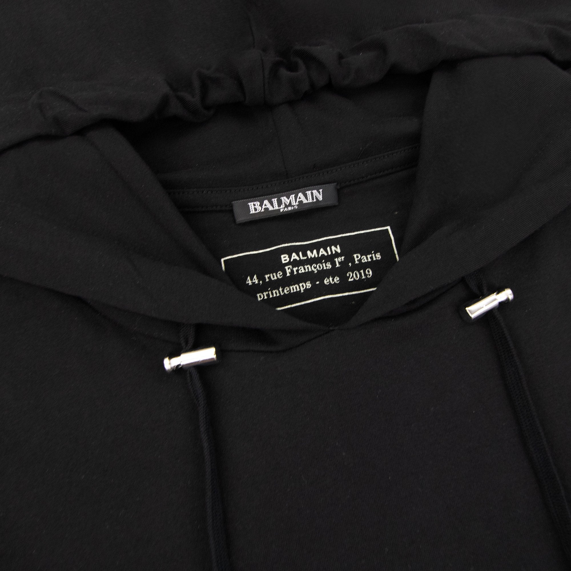 Balmain Paris Print Logo Hoodied T Shirt Black