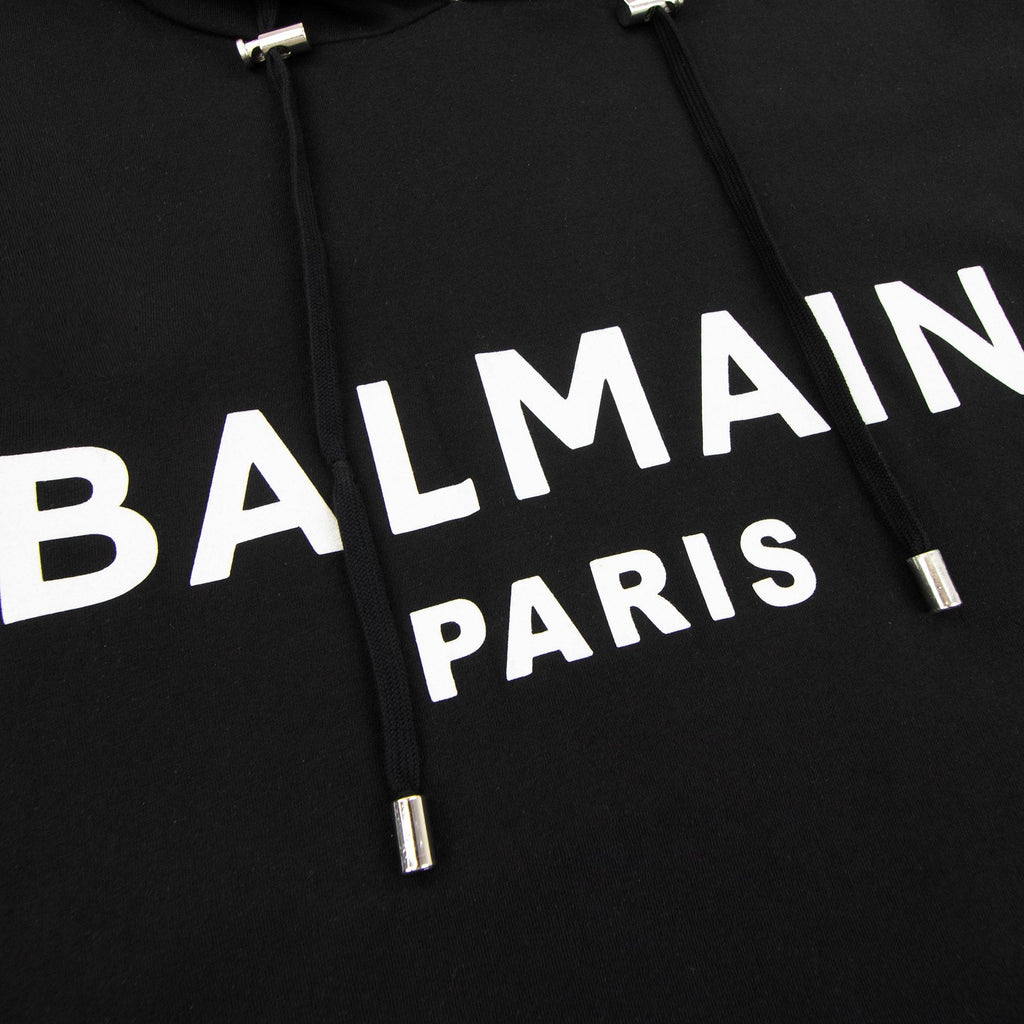 Balmain Paris Print Logo Hoodied T Shirt Black