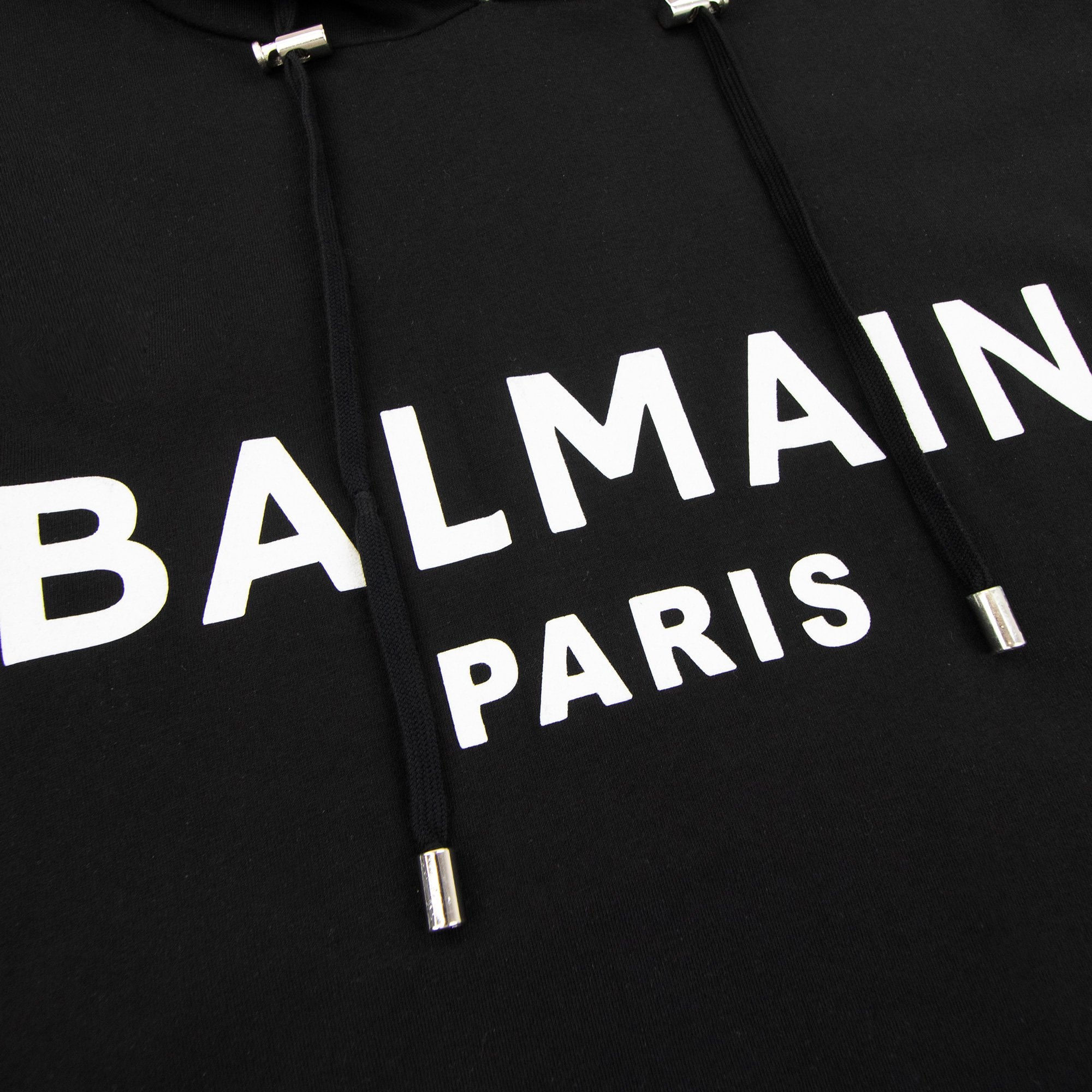 Balmain Paris Print Logo Hoodied T Shirt Black