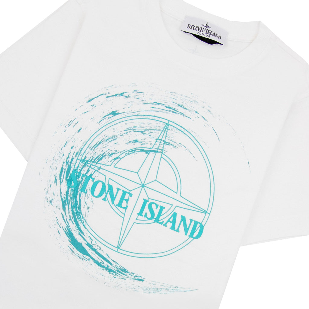 Stone Island Junior 21072 30/1 Surf Two Print T Shirt White V0001
