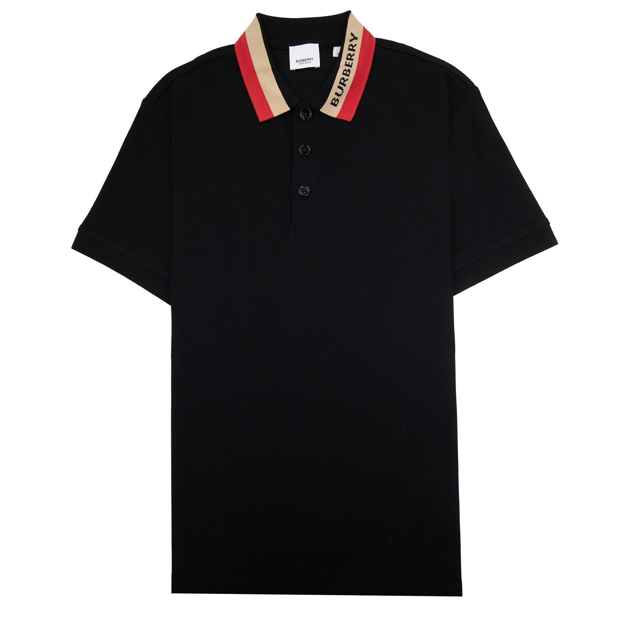 Burberry Logo Stripe Cotton Polo Black