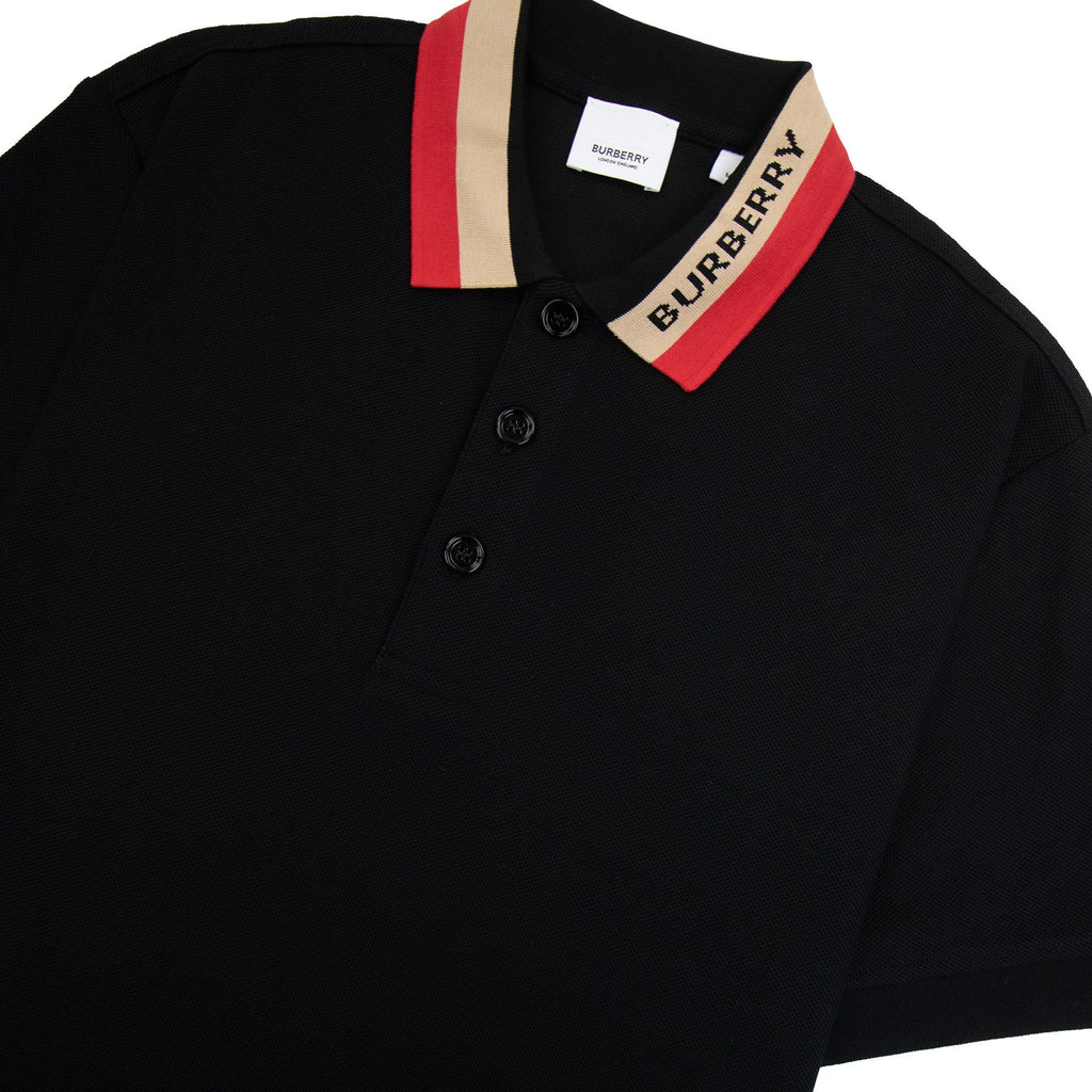 Burberry Logo Stripe Cotton Polo Black