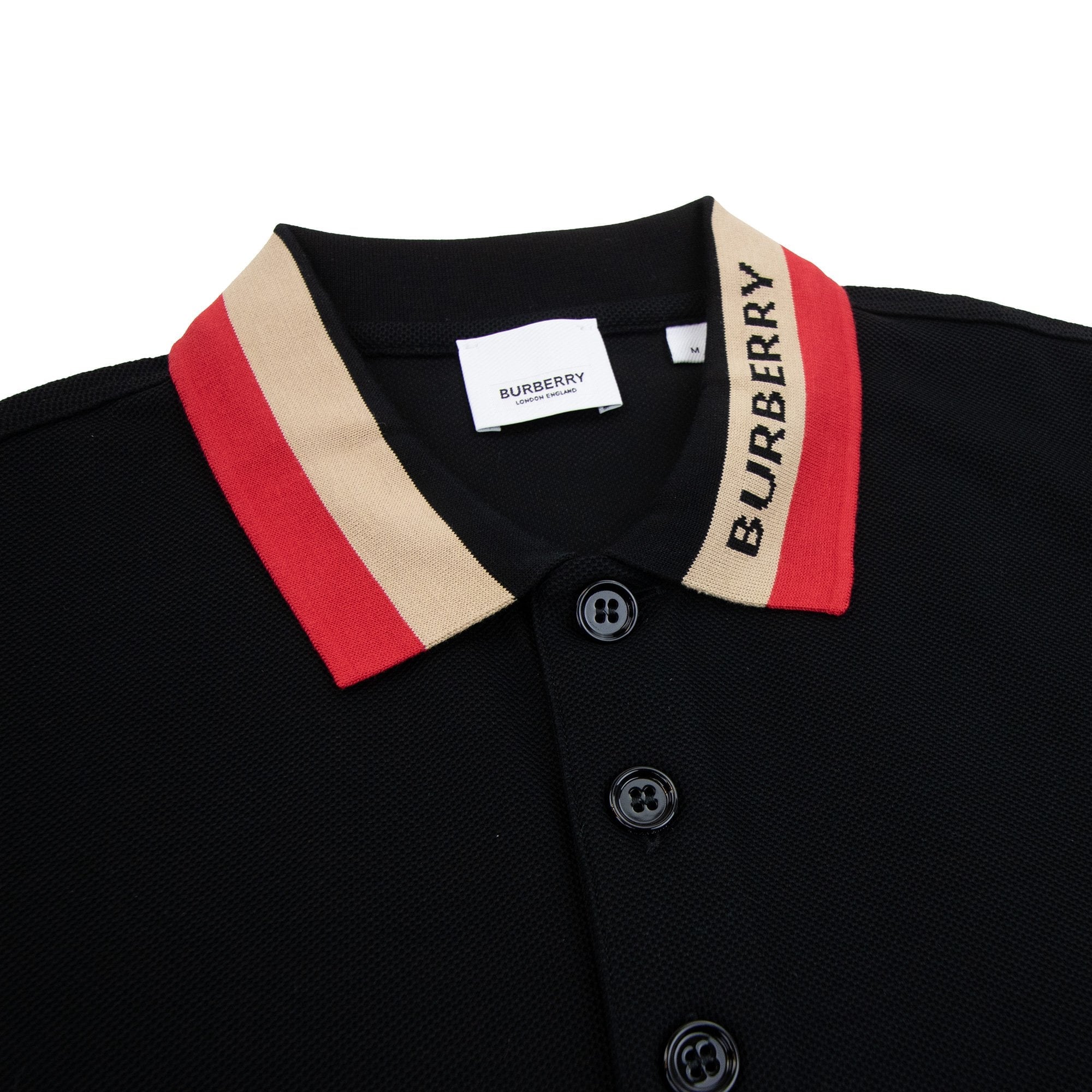 Burberry Logo Stripe Cotton Polo Black