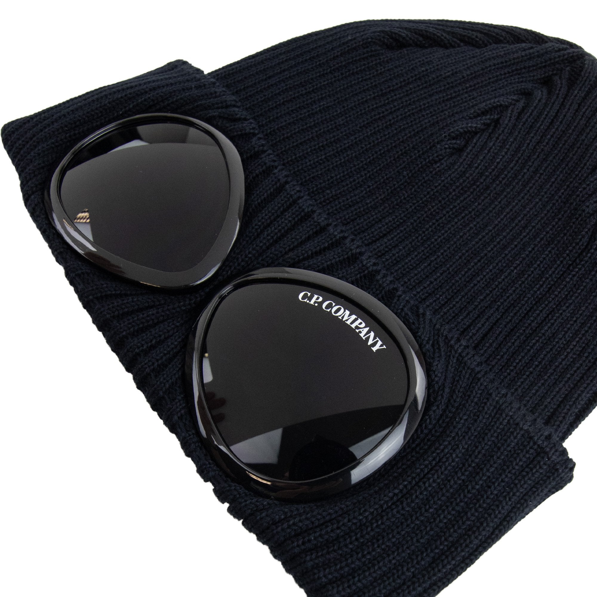 Cp Company Undersixteen Goggle Ribbed Knit Beanie Navy 41150
