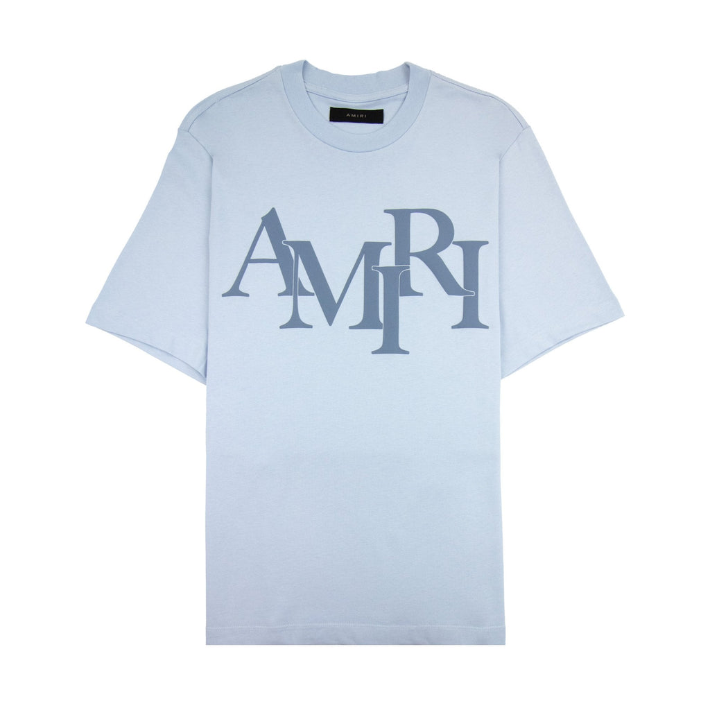 Amiri Staggered Logo T Shirt Cerulean