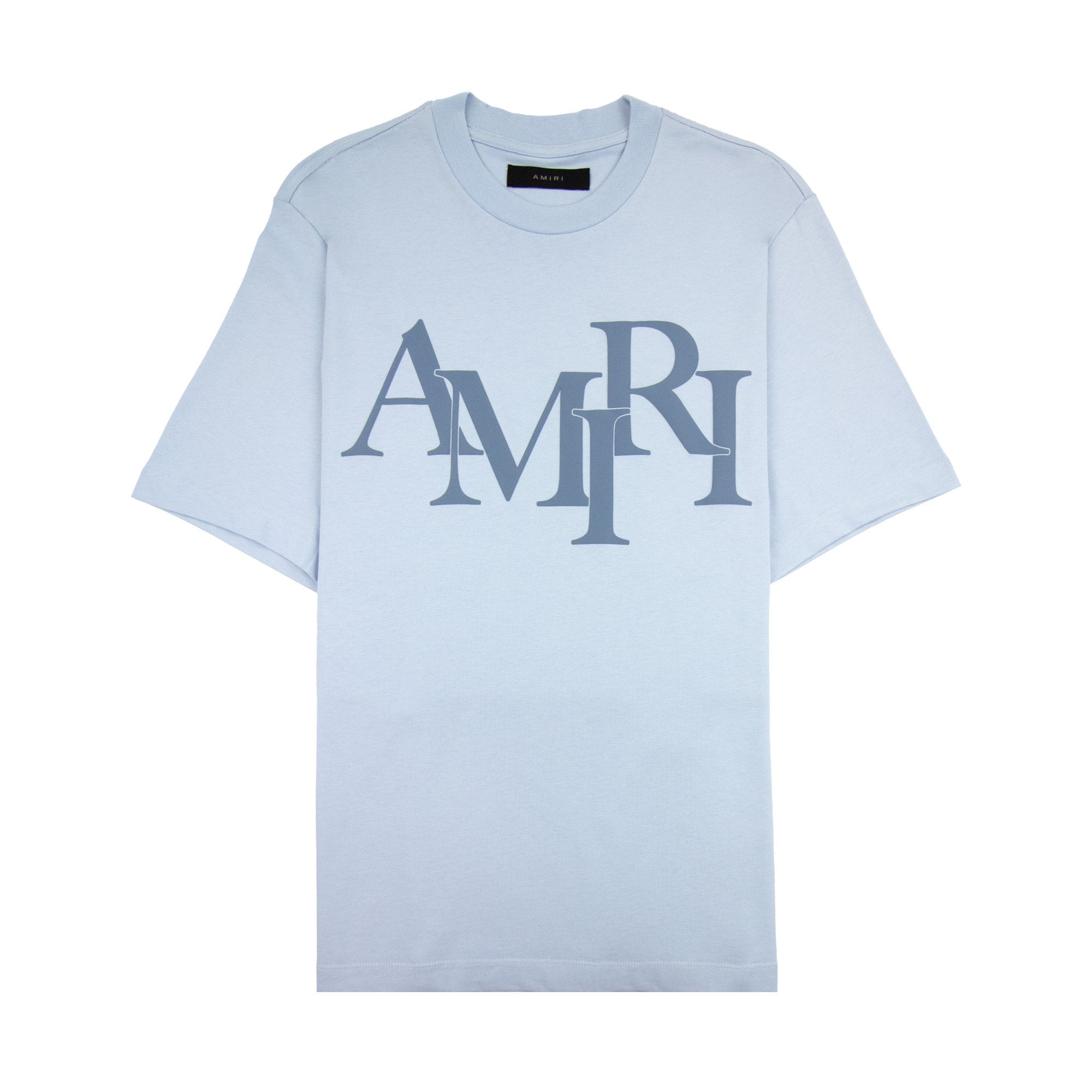 Amiri Staggered Logo T Shirt Cerulean
