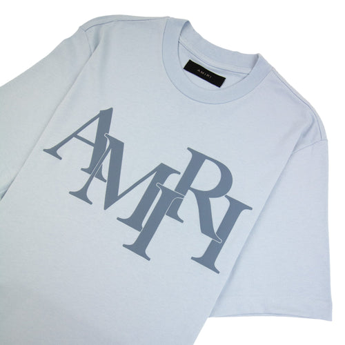 Amiri Staggered Logo T Shirt Cerulean