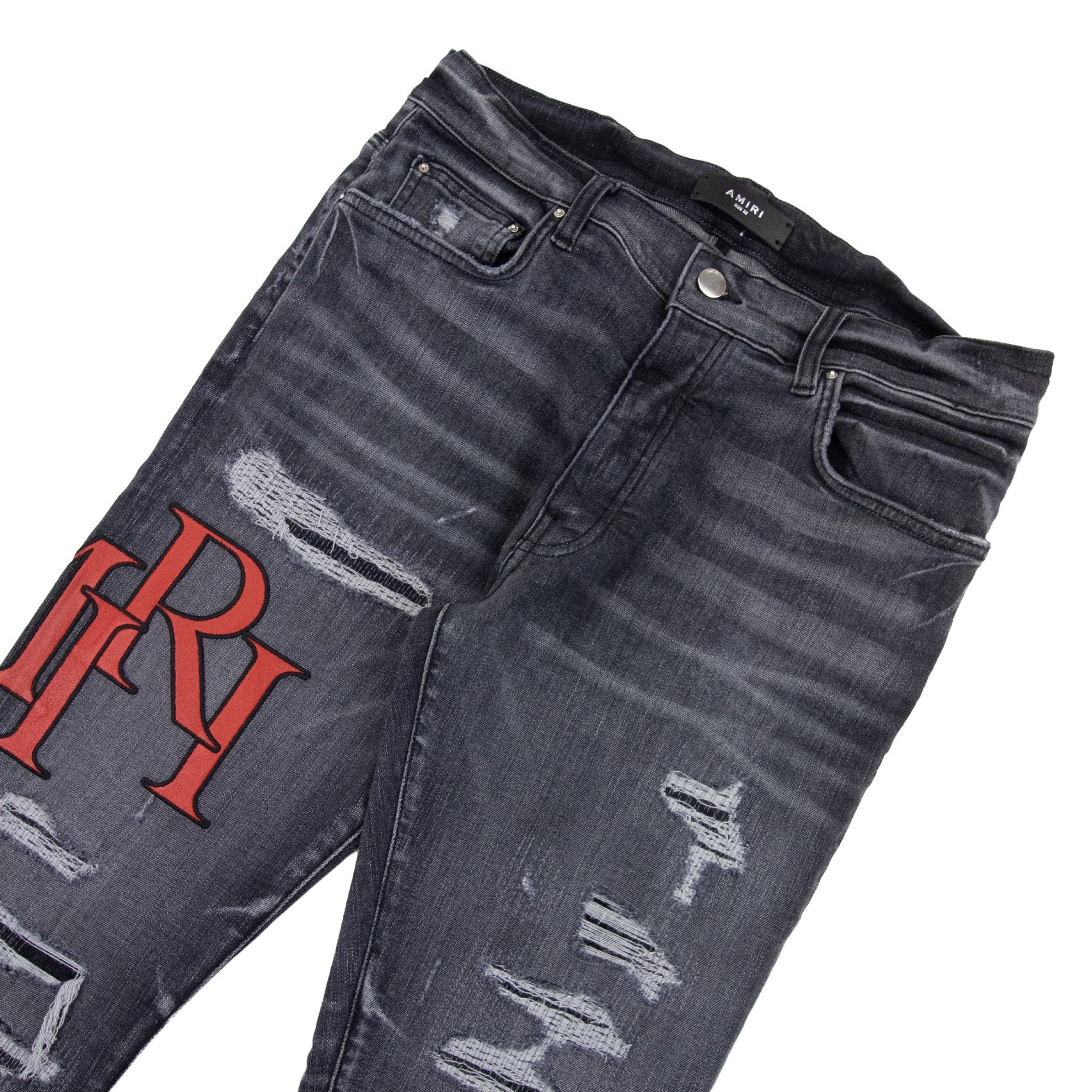 Amiri Staggered Embroidered Logo Jeans Rain Grey