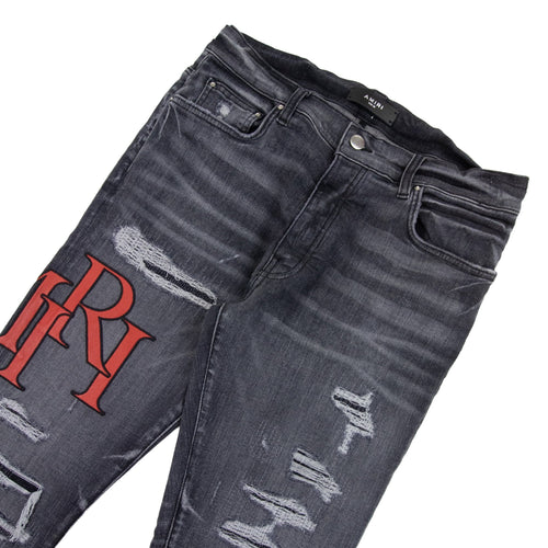 Amiri Staggered Embroidered Logo Jeans Rain Grey