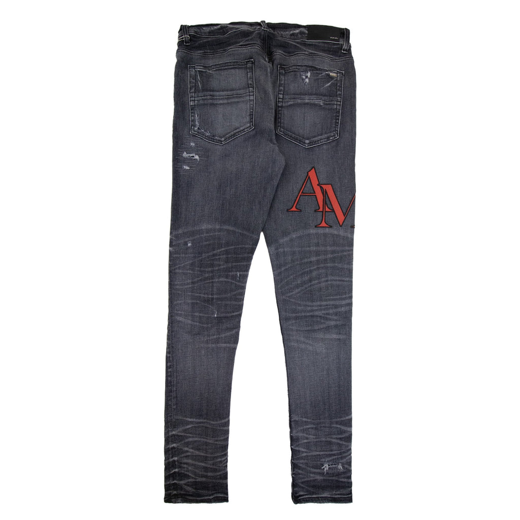 Amiri Staggered Embroidered Logo Jeans Rain Grey