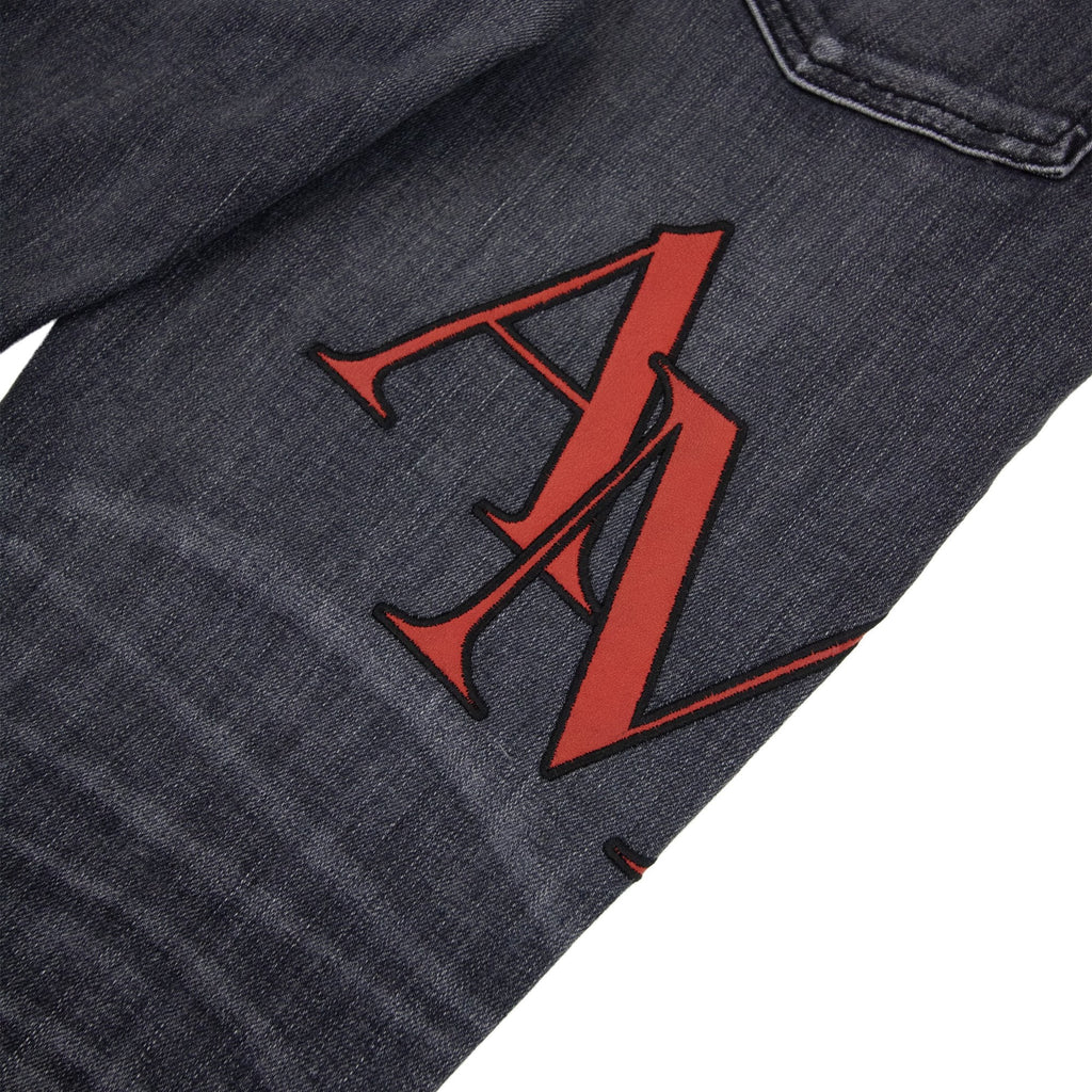 Amiri Staggered Embroidered Logo Jeans Rain Grey