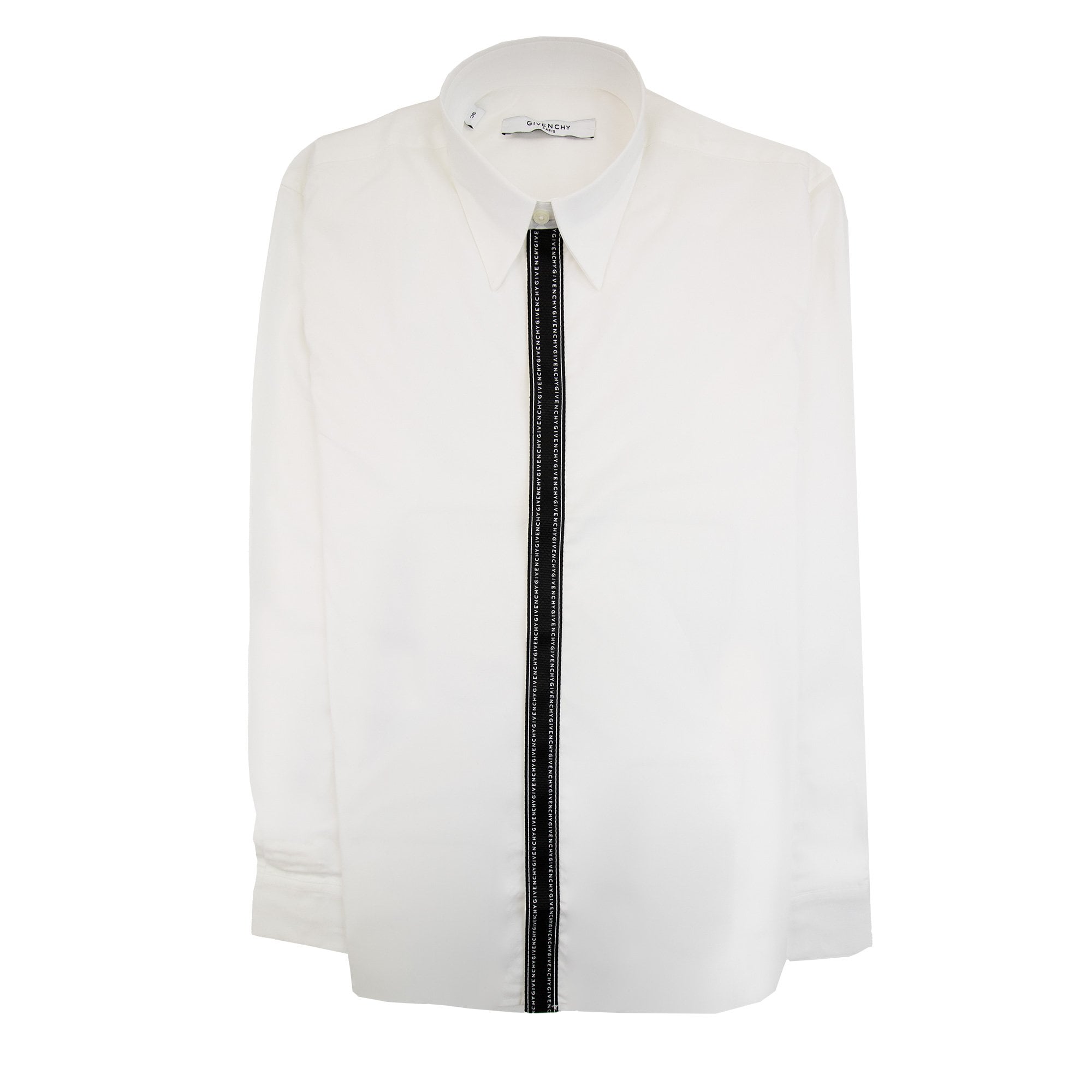 Givenchy Branded Placket Point Collar Shirt White 100
