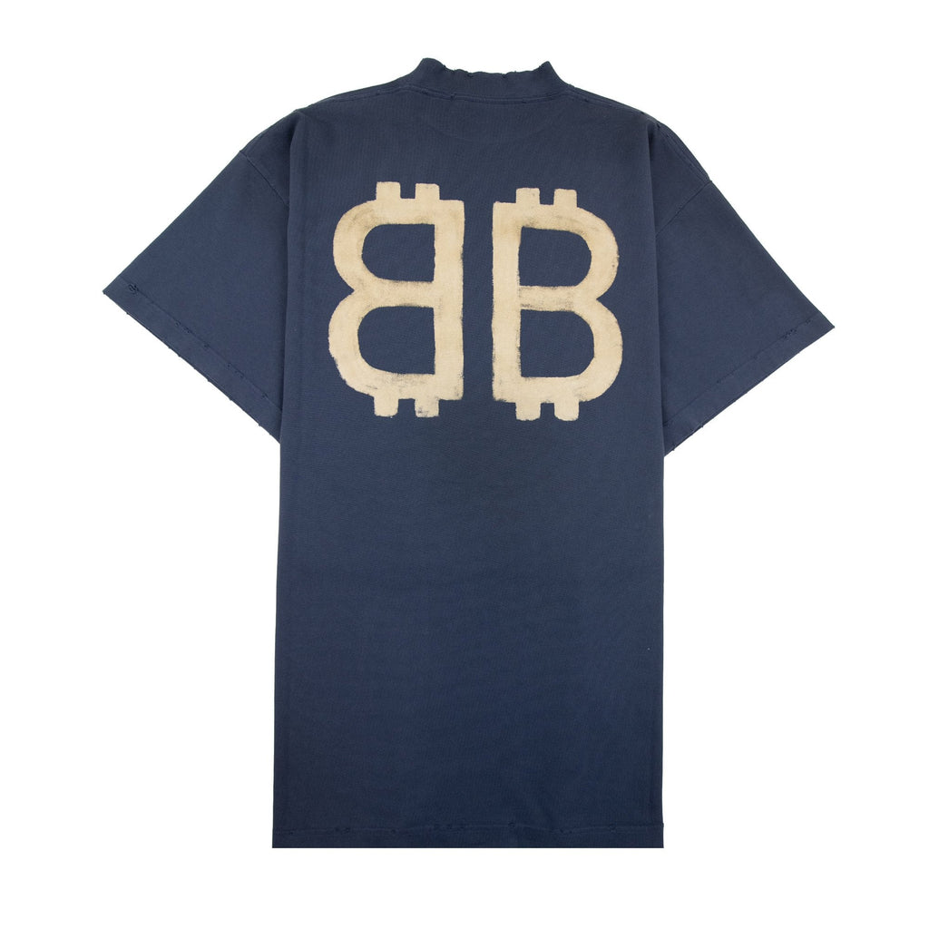 Balenciaga Crypto Logo Oversized T Shirt Navy Blue
