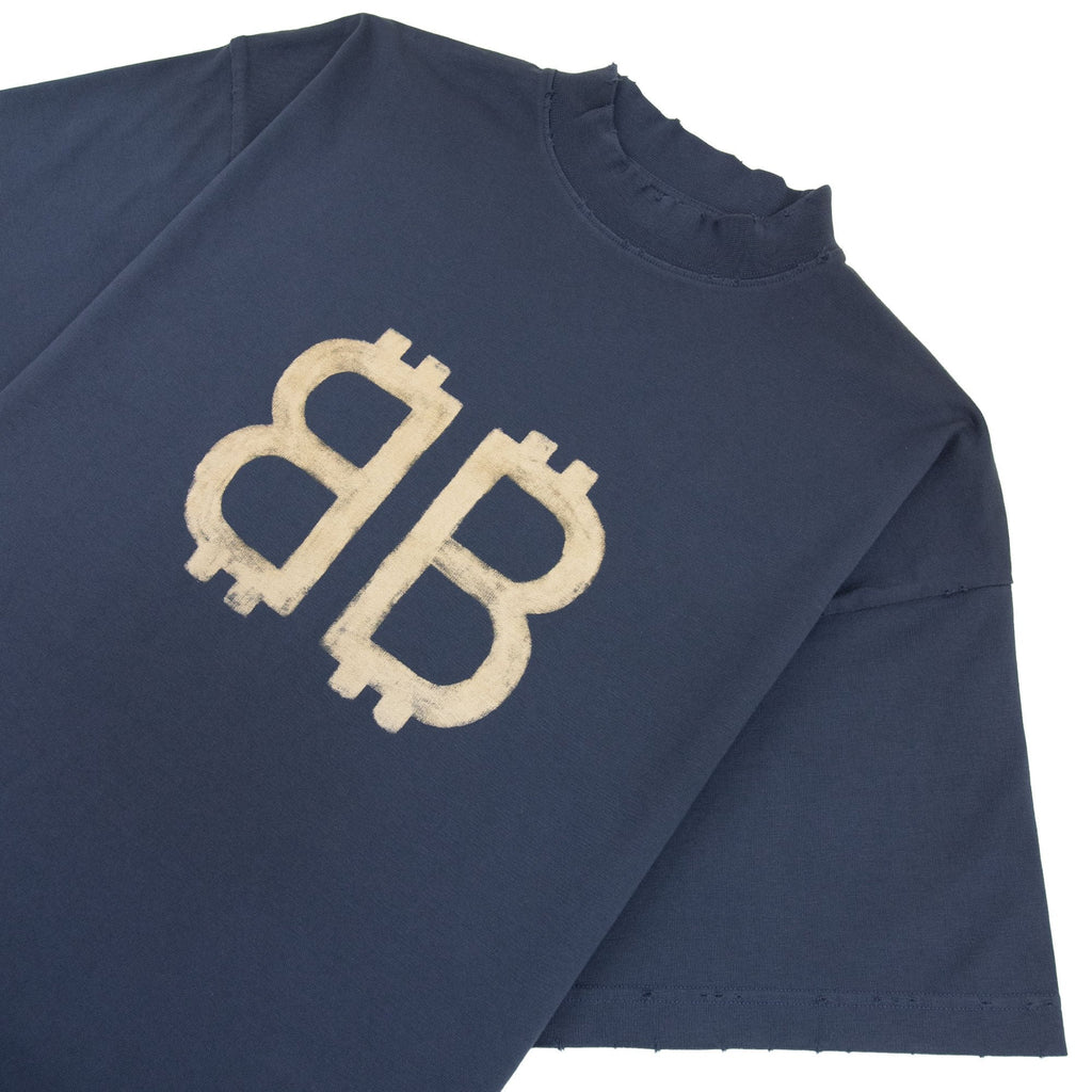 Balenciaga Crypto Logo Oversized T Shirt Navy Blue