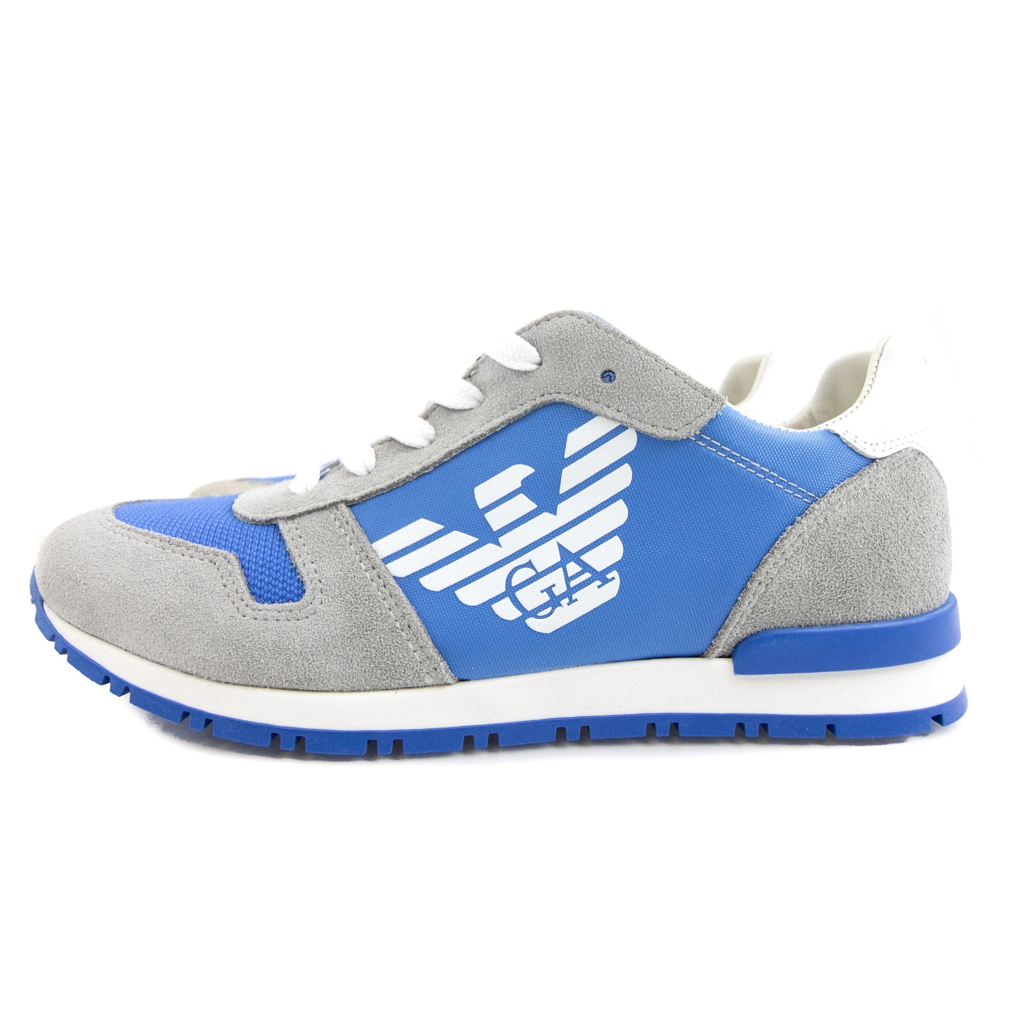 Armani Junior Eagle Logo Leather Sneakers Grey/blue