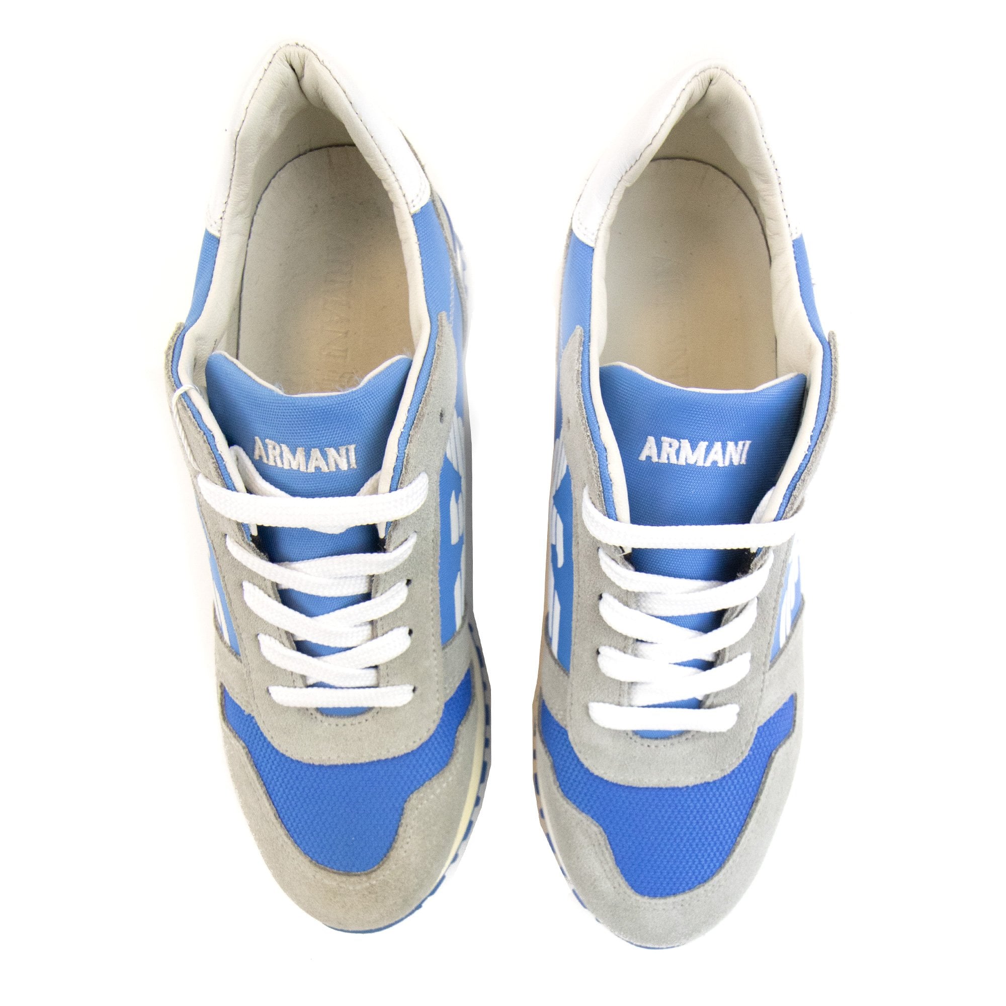 Armani Junior Eagle Logo Leather Sneakers Grey/blue