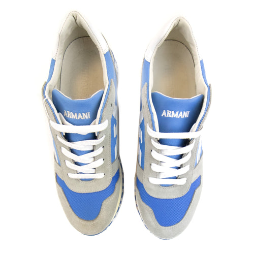 Armani Junior Eagle Logo Leather Sneakers Grey/blue