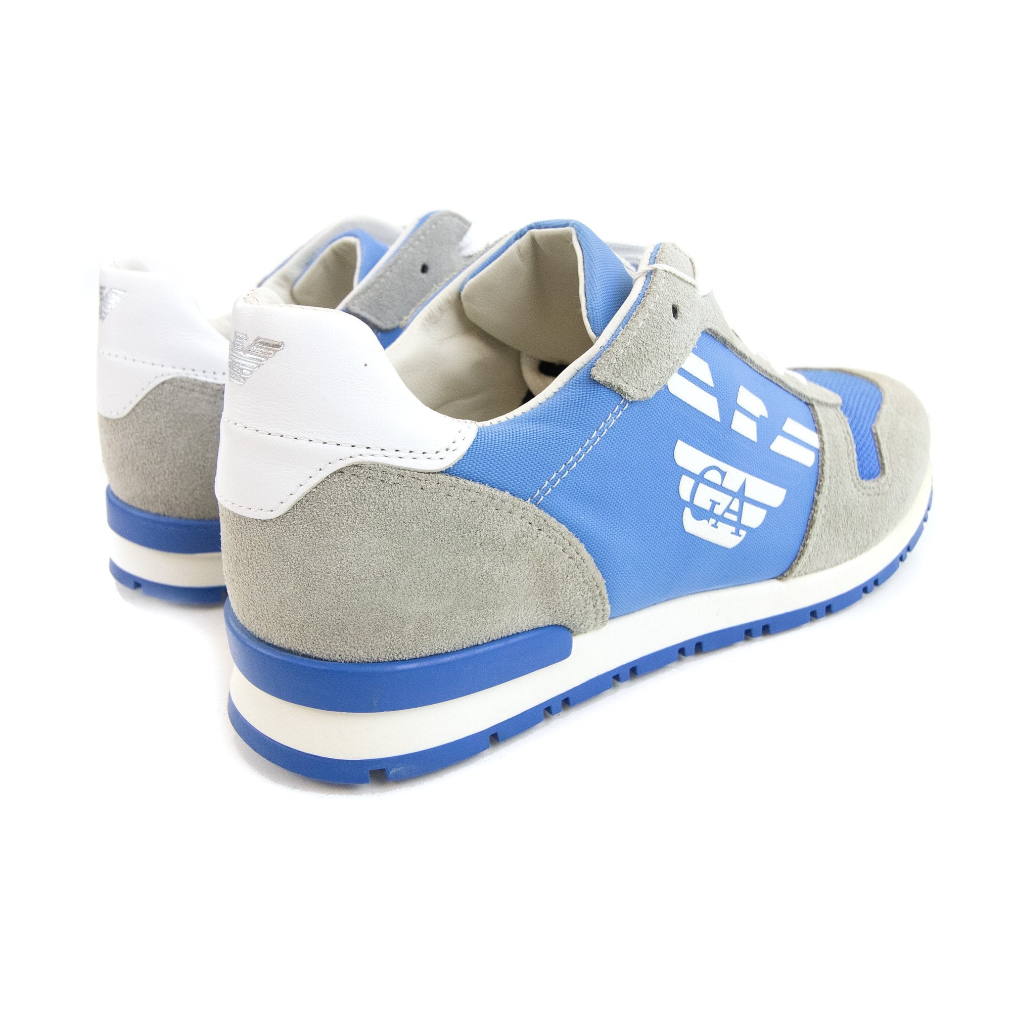 Armani Junior Eagle Logo Leather Sneakers Grey/blue