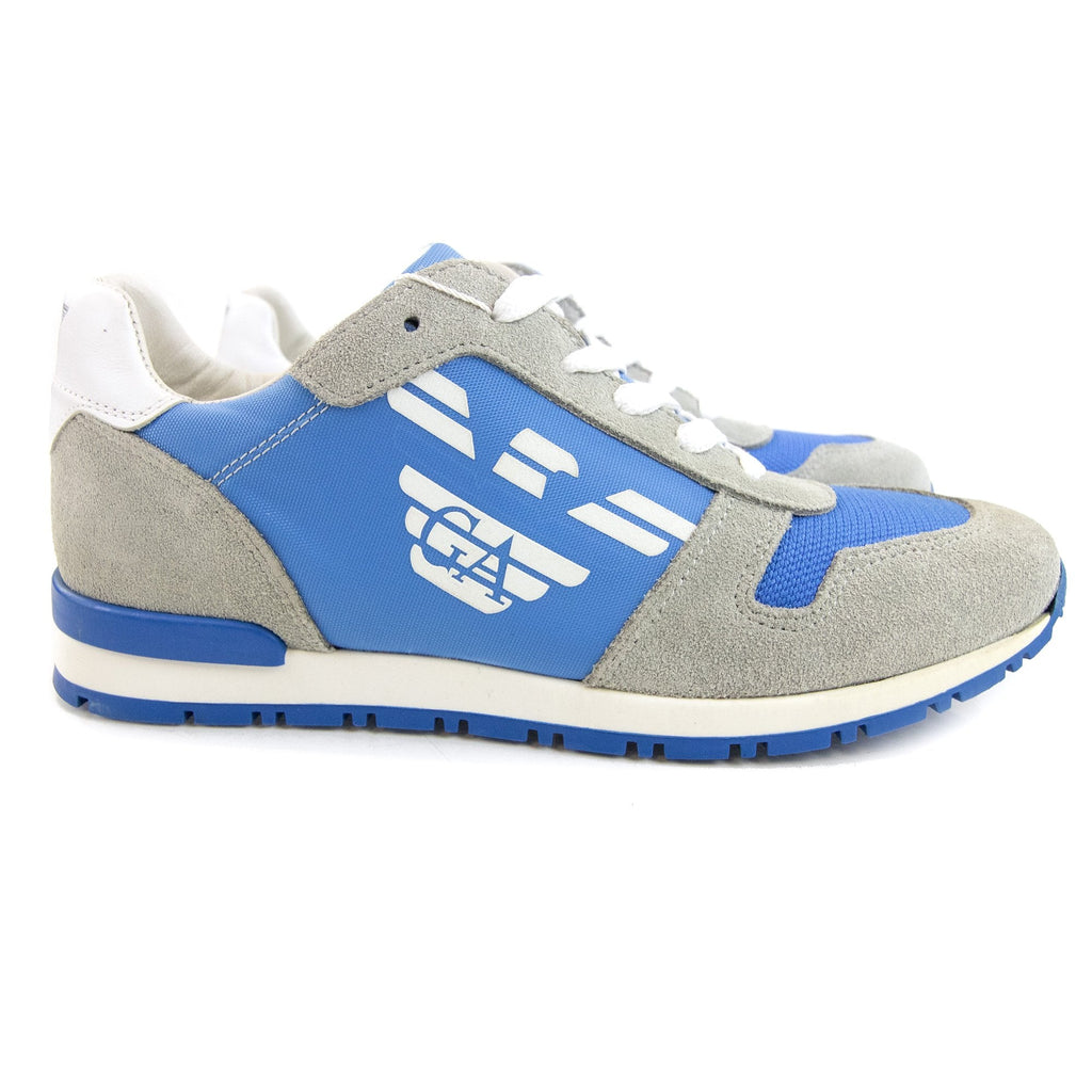 Armani Junior Eagle Logo Leather Sneakers Grey/blue