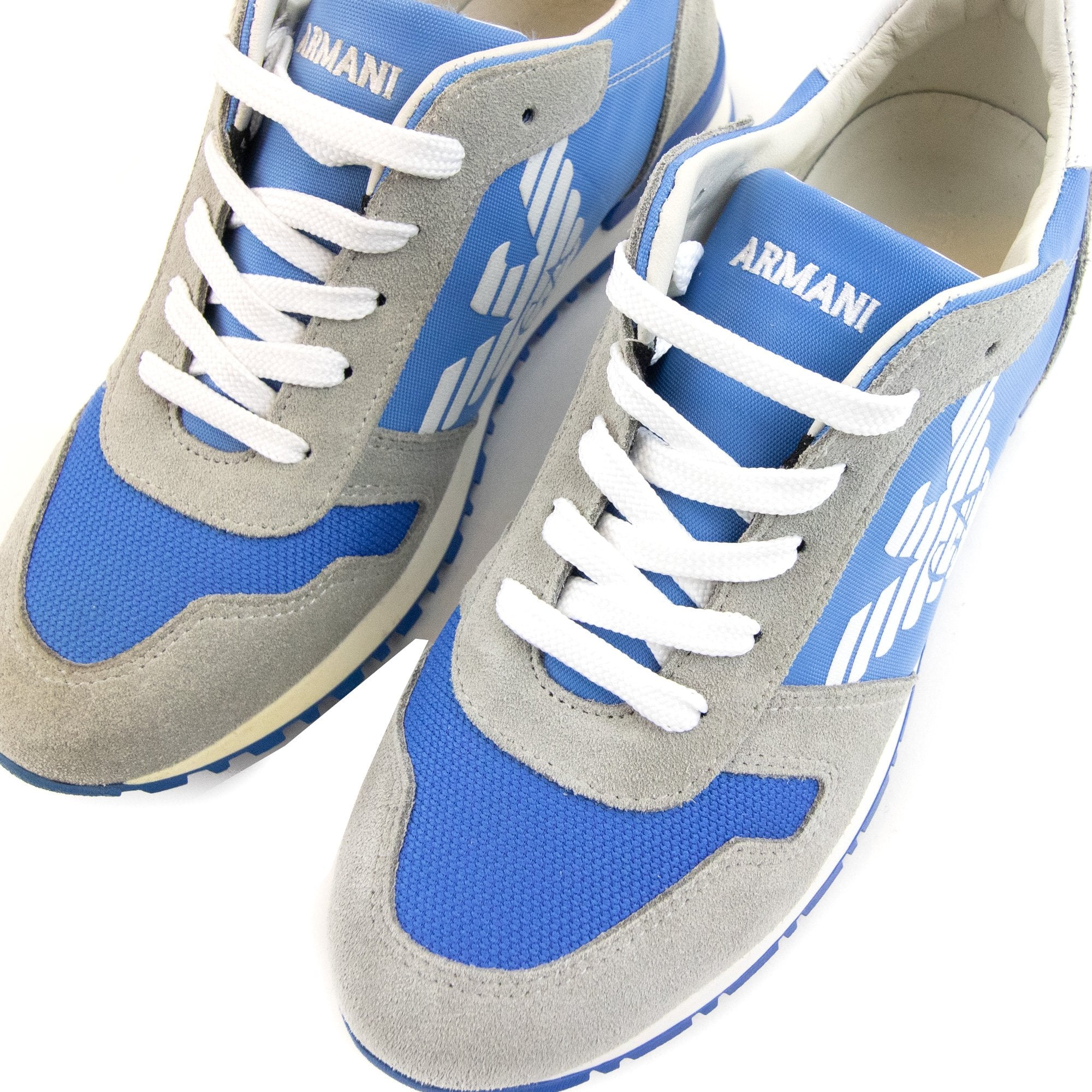 Armani Junior Eagle Logo Leather Sneakers Grey/blue