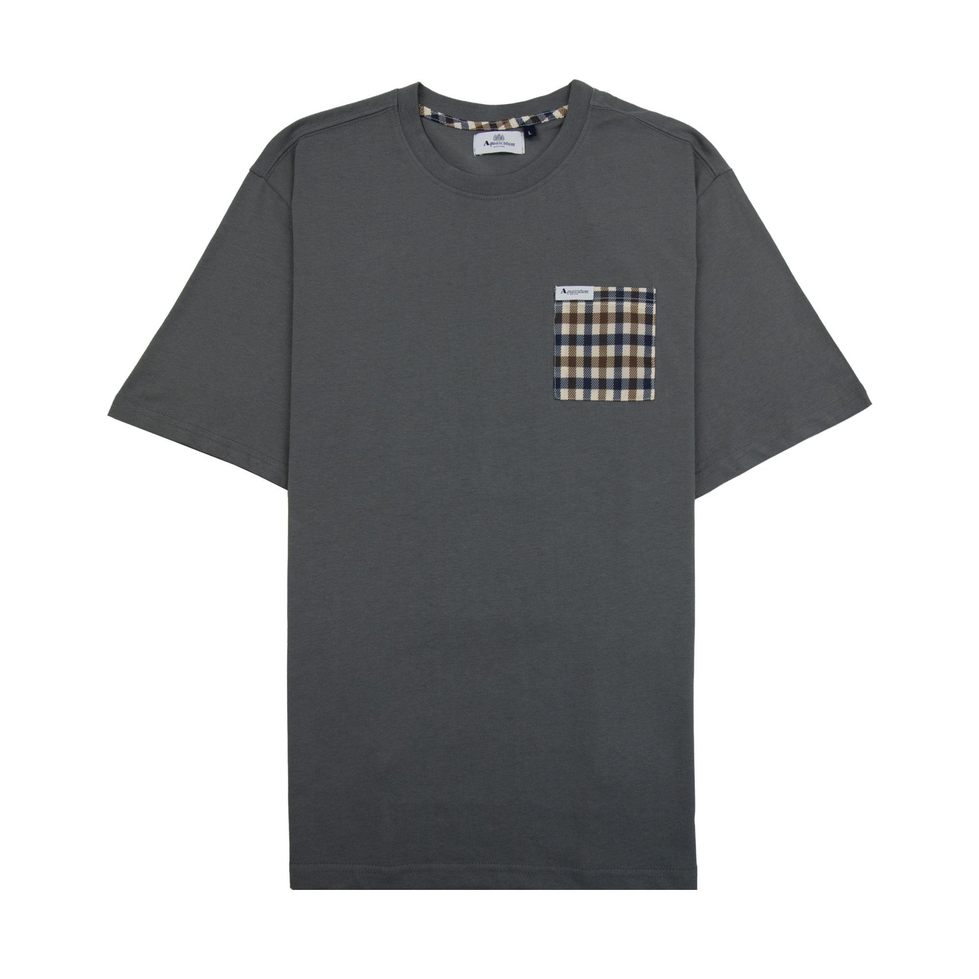 Aquascutum Active Club Check Pocket T Shirt Charcoal