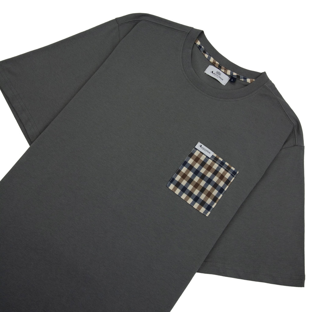 Aquascutum Active Club Check Pocket T Shirt Charcoal