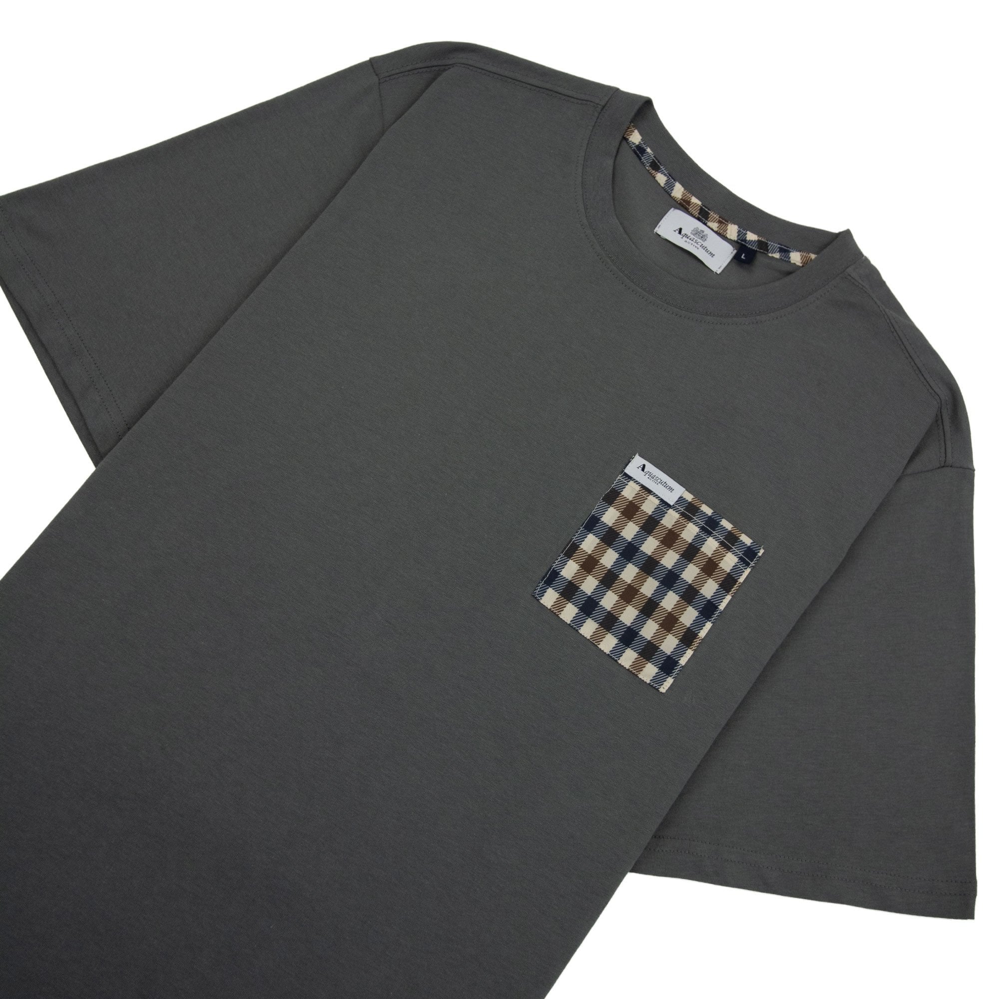 Aquascutum Active Club Check Pocket T Shirt Charcoal