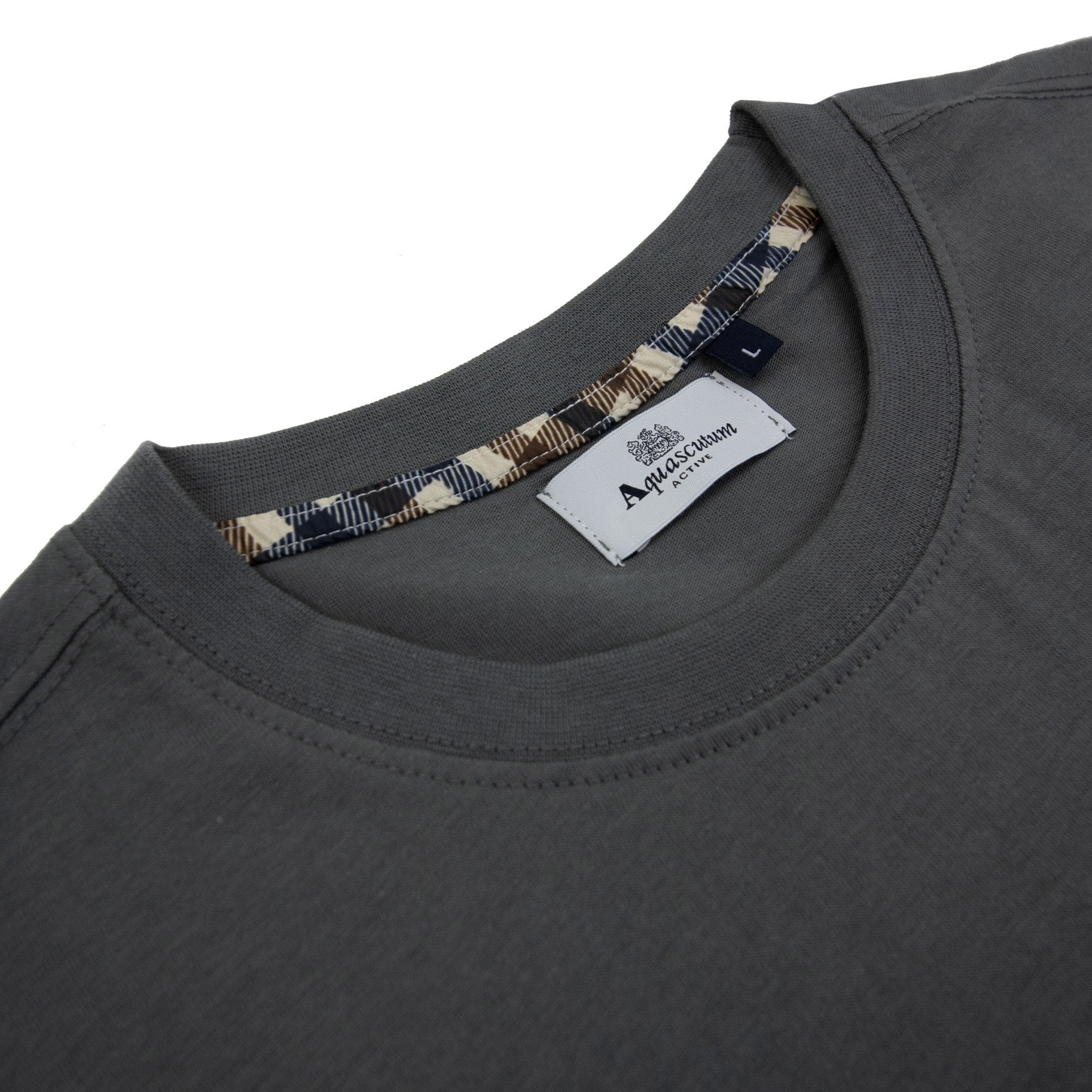Aquascutum Active Club Check Pocket T Shirt Charcoal