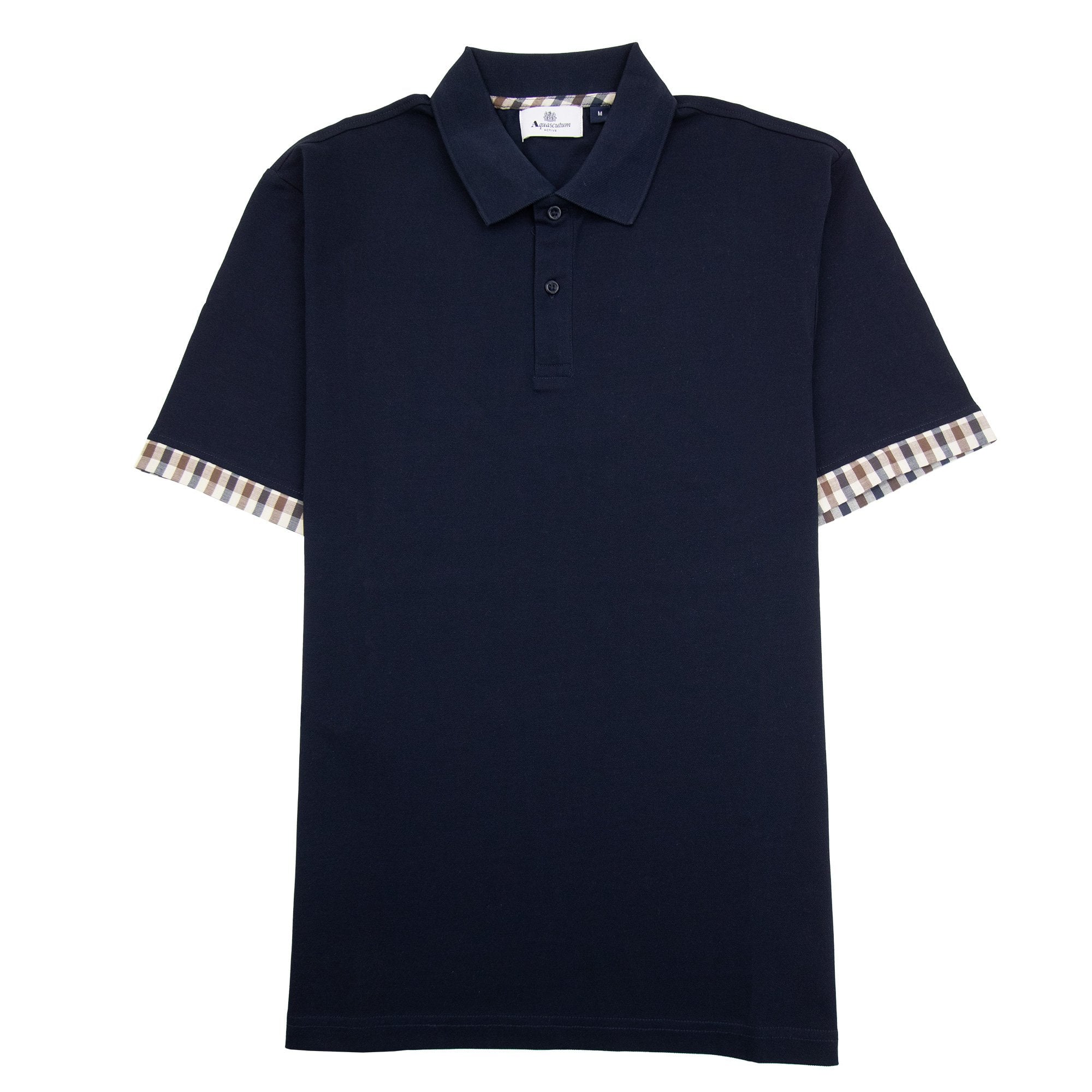 Aquascutum Supima Club Check Sleeves Polo Navy