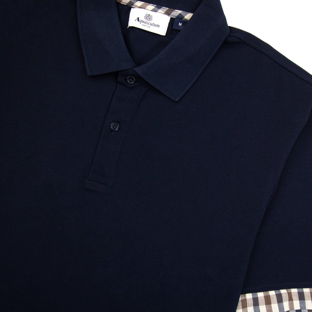 Aquascutum Supima Club Check Sleeves Polo Navy