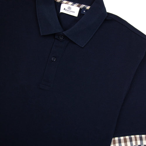 Aquascutum Supima Club Check Sleeves Polo Navy