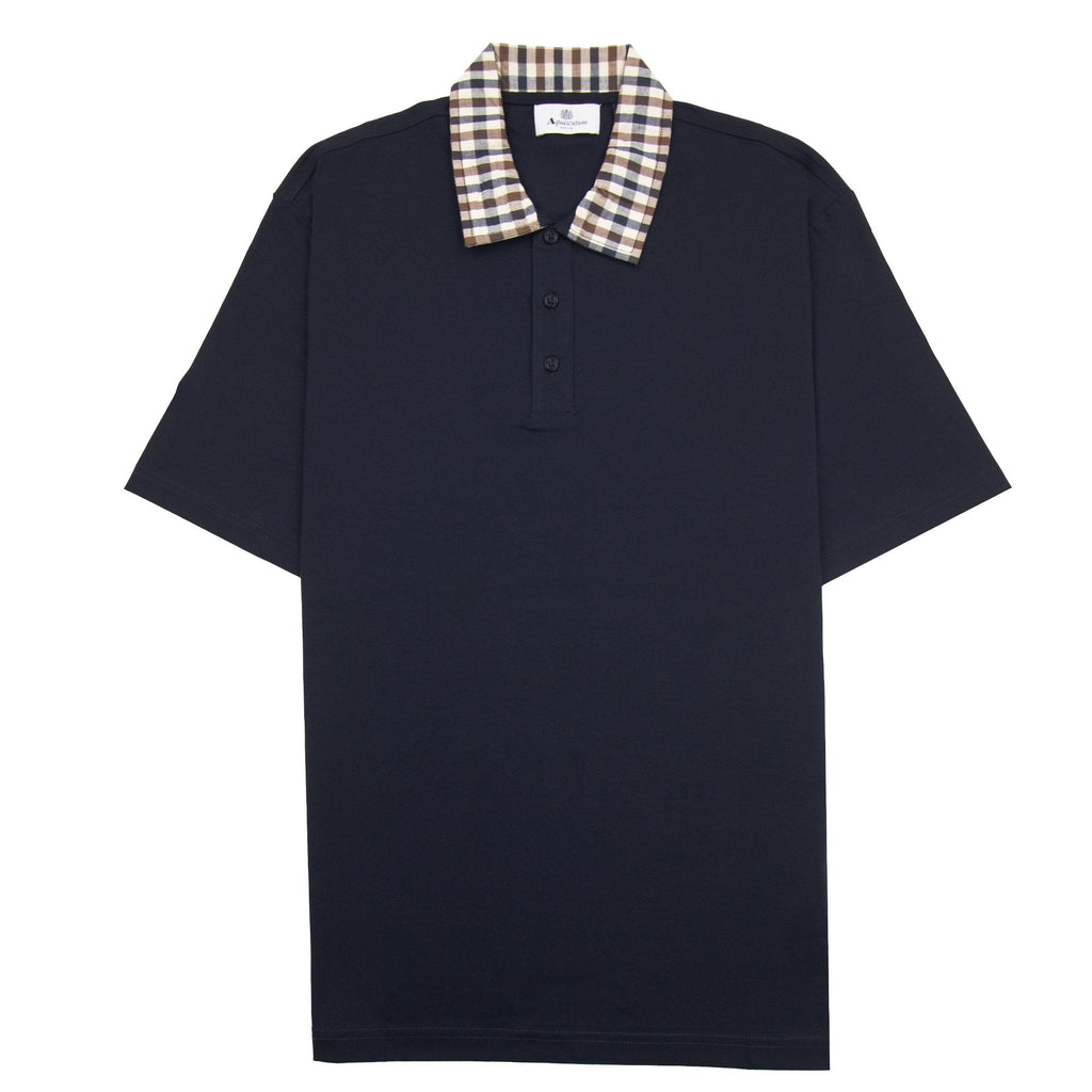 Aquascutum Supima Club Check Rib Polo Navy