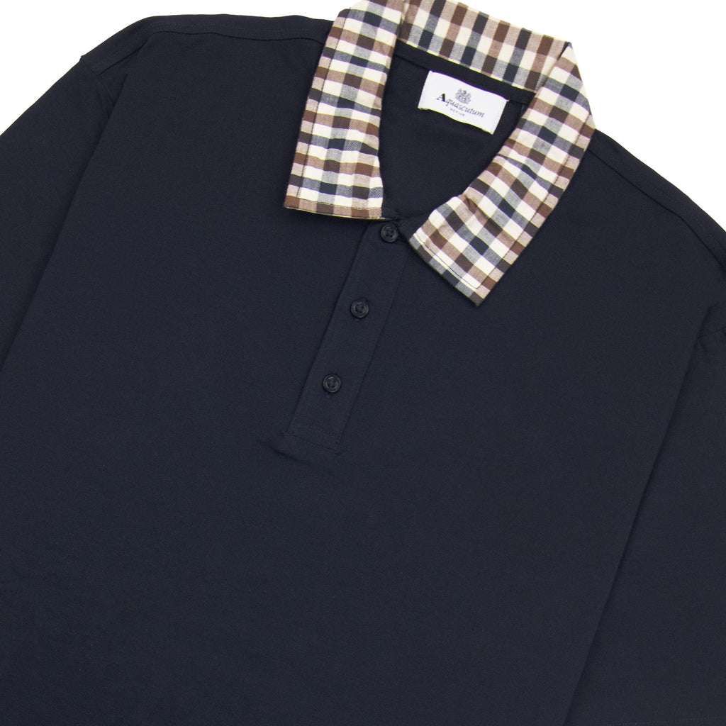 Aquascutum Supima Club Check Rib Polo Navy