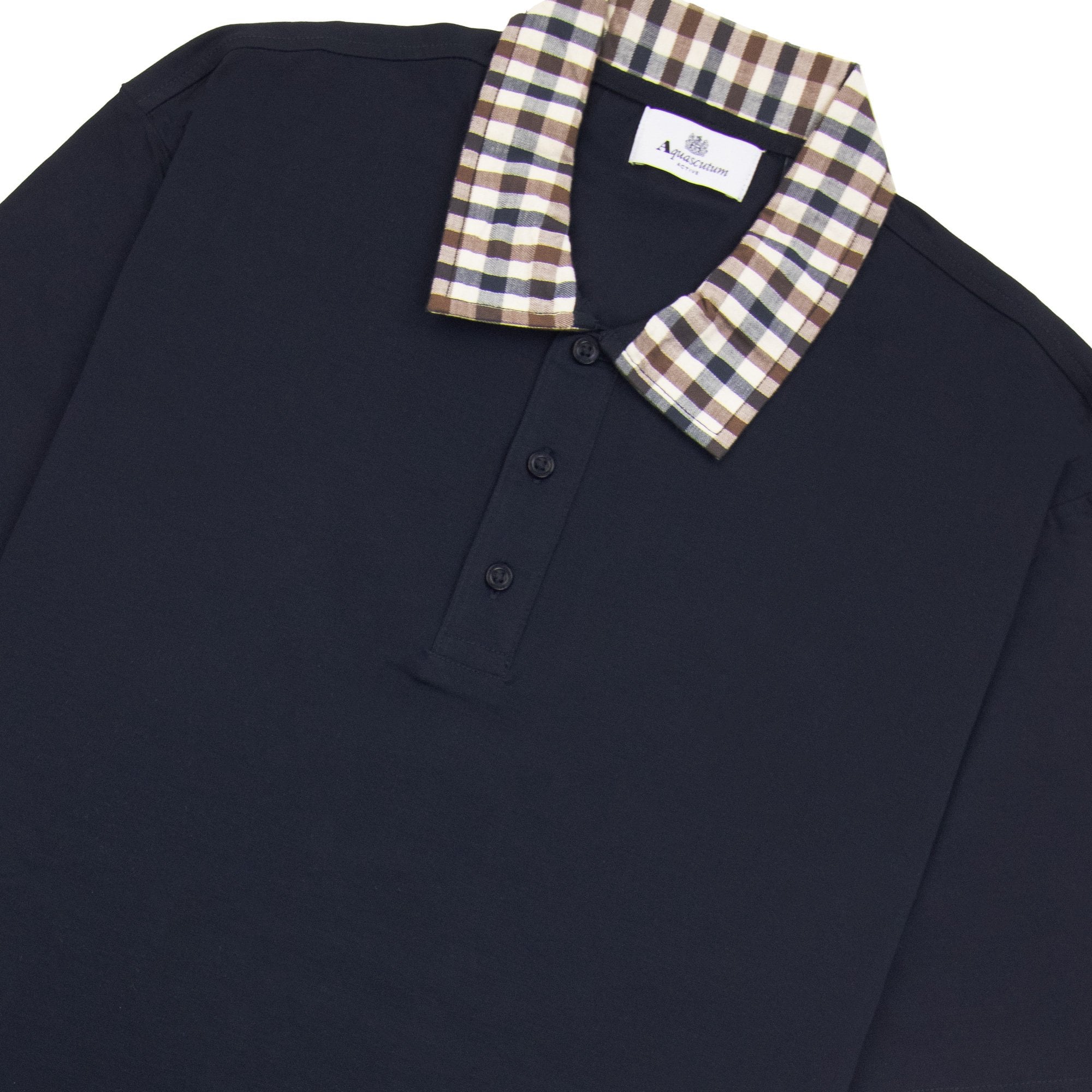 Aquascutum Supima Club Check Rib Polo Navy