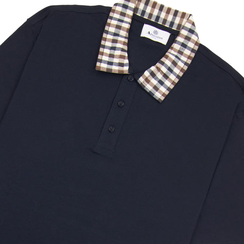 Aquascutum Supima Club Check Rib Polo Navy