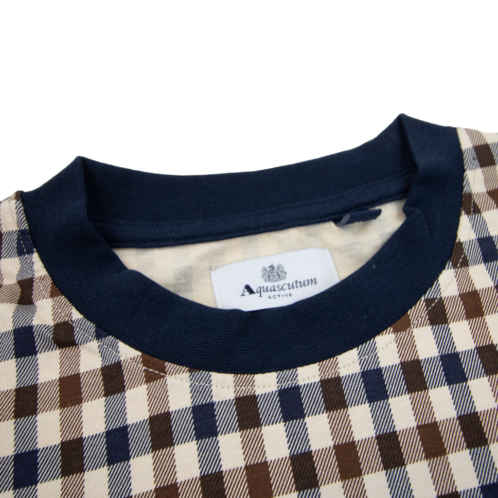 Aquascutum Active Club Check T Shirt Navy Trim