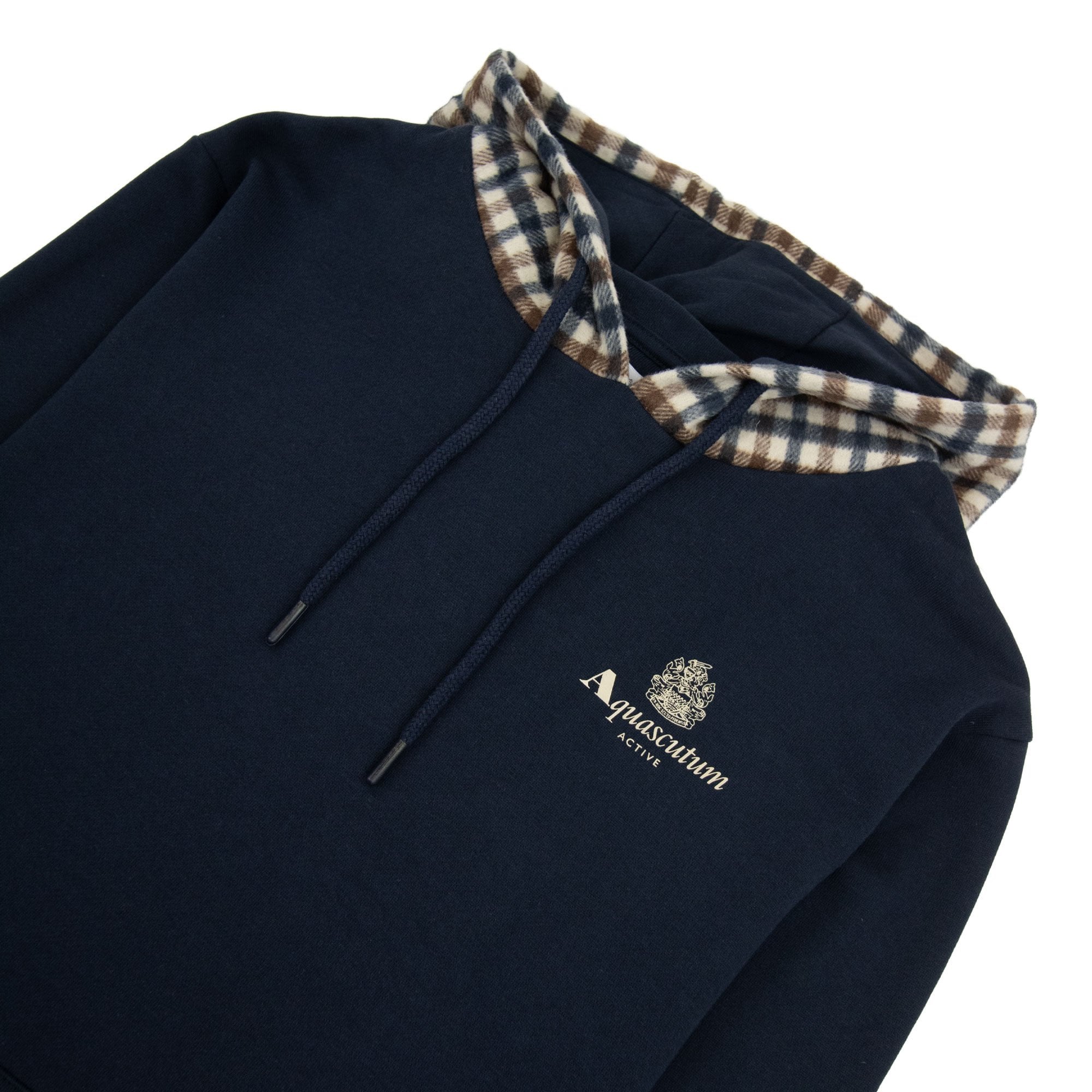 Aquascutum Active Club Check Merino Hoodie Navy