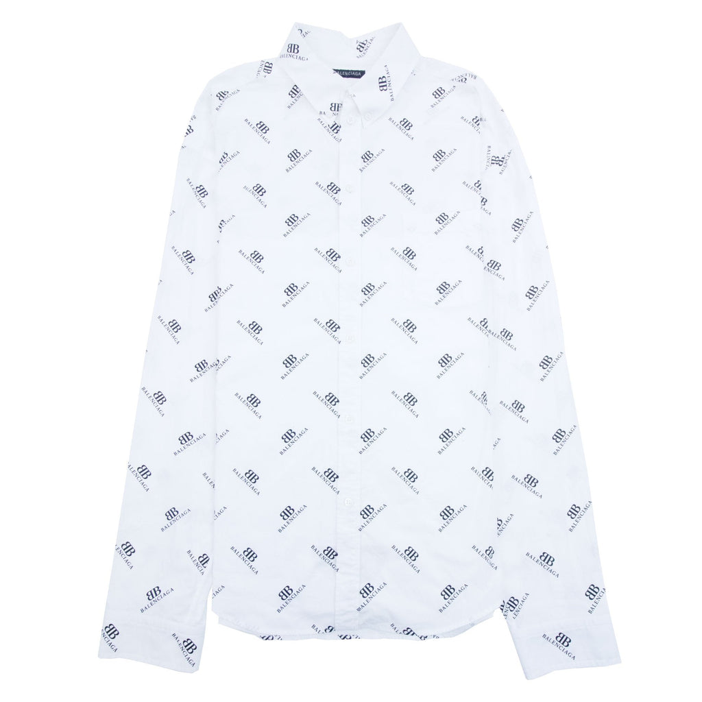 Balenciaga All Over Logo Shirt White 9040